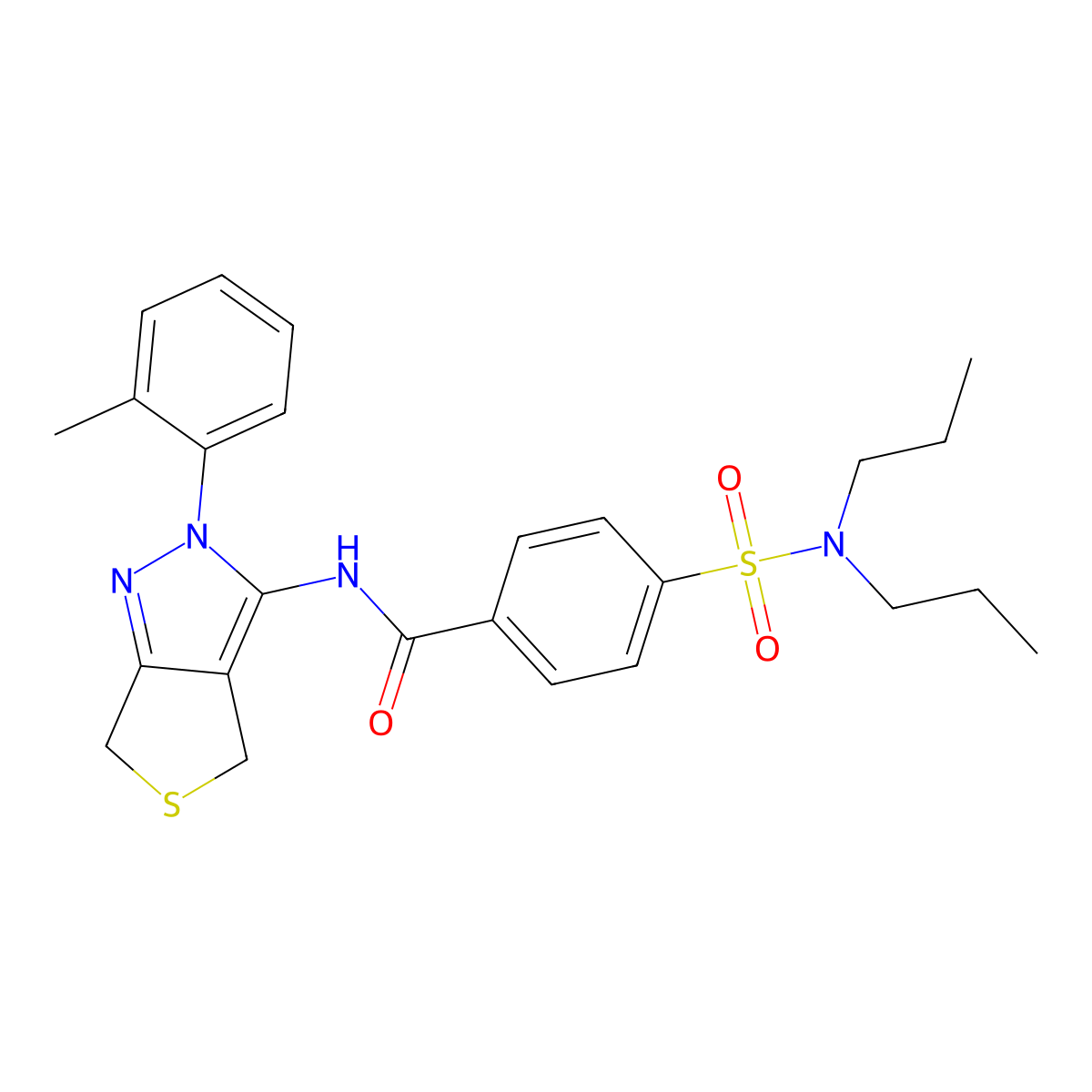 4-(N,N-dipropylsulfamoyl)-N-(2-(o-tolyl)-4,6-dihydro-2H-thieno[3,4-c]pyrazol-3-yl)benzamide molecular structure, CAS 361172-49-8