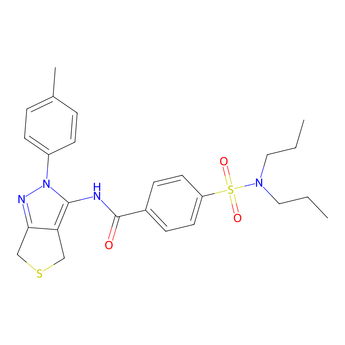 4-(N,N-dipropylsulfamoyl)-N-(2-(p-tolyl)-4,6-dihydro-2H-thieno[3,4-c]pyrazol-3-yl)benzamide molecular structure, CAS 361172-50-1