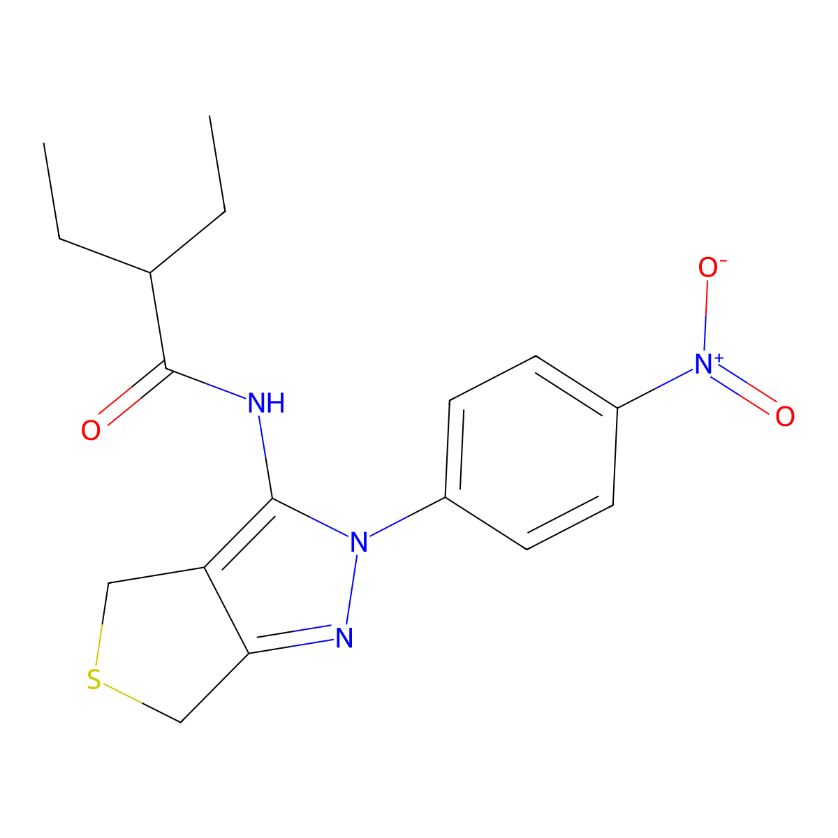 2-ethyl-N-[2-(4-nitrophenyl)-4,6-dihydrothieno[3,4-c]pyrazol-3-yl]butanamide molecular structure, CAS 361172-56-7