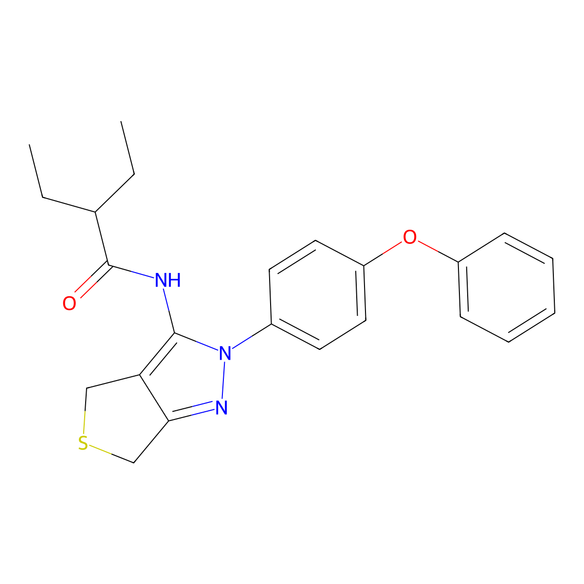2-ethyl-N-[2-(4-phenoxyphenyl)-4,6-dihydrothieno[3,4-c]pyrazol-3-yl]butanamide molecular structure, CAS 361172-57-8