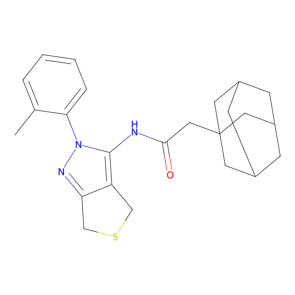 2-(1-adamantyl)-N-[2-(2-methylphenyl)-4,6-dihydrothieno[3,4-c]pyrazol-3-yl]acetamide molecular structure, CAS 361172-60-3