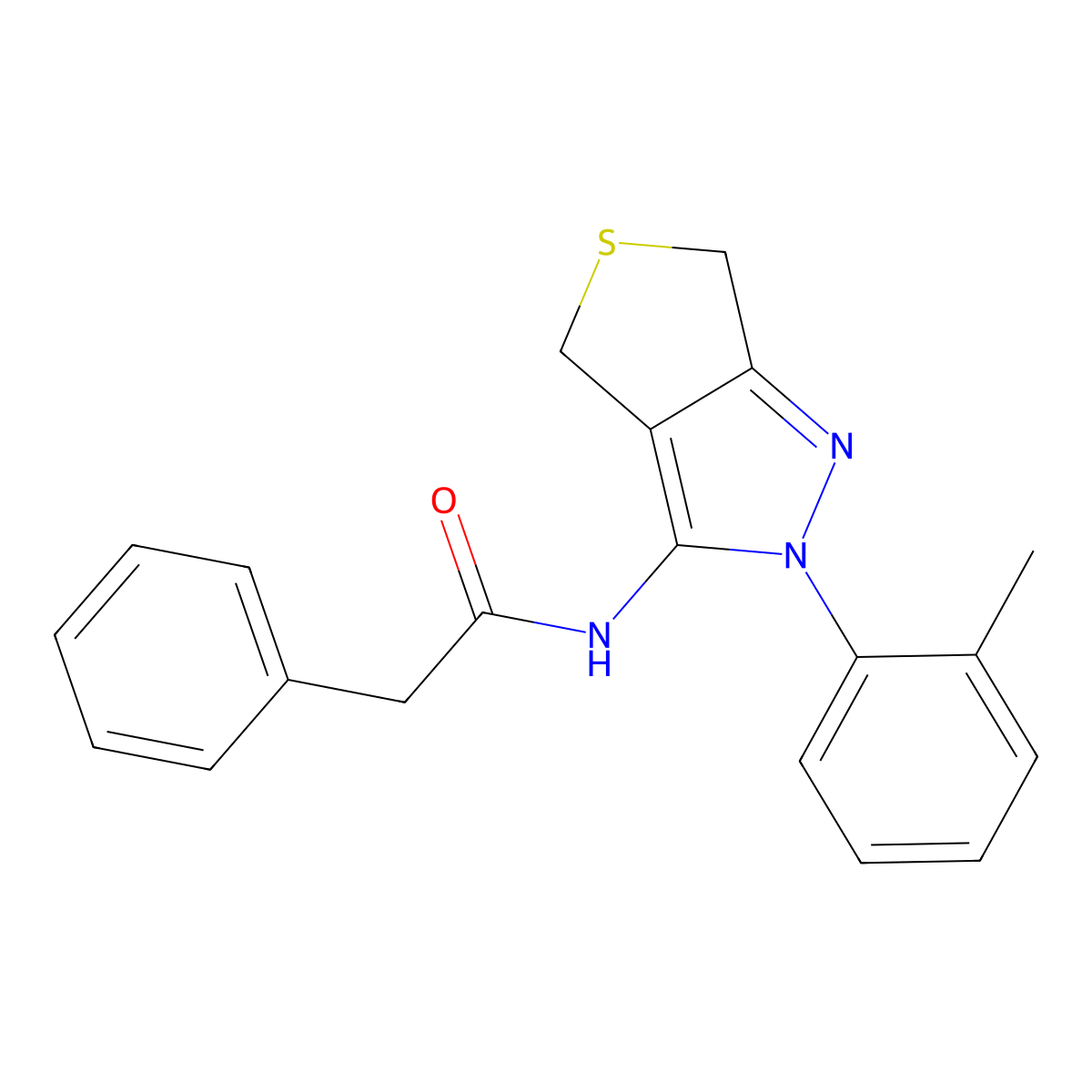 2-phenyl-N-(2-(o-tolyl)-4,6-dihydro-2H-thieno[3,4-c]pyrazol-3-yl)acetamide molecular structure, CAS 361172-61-4