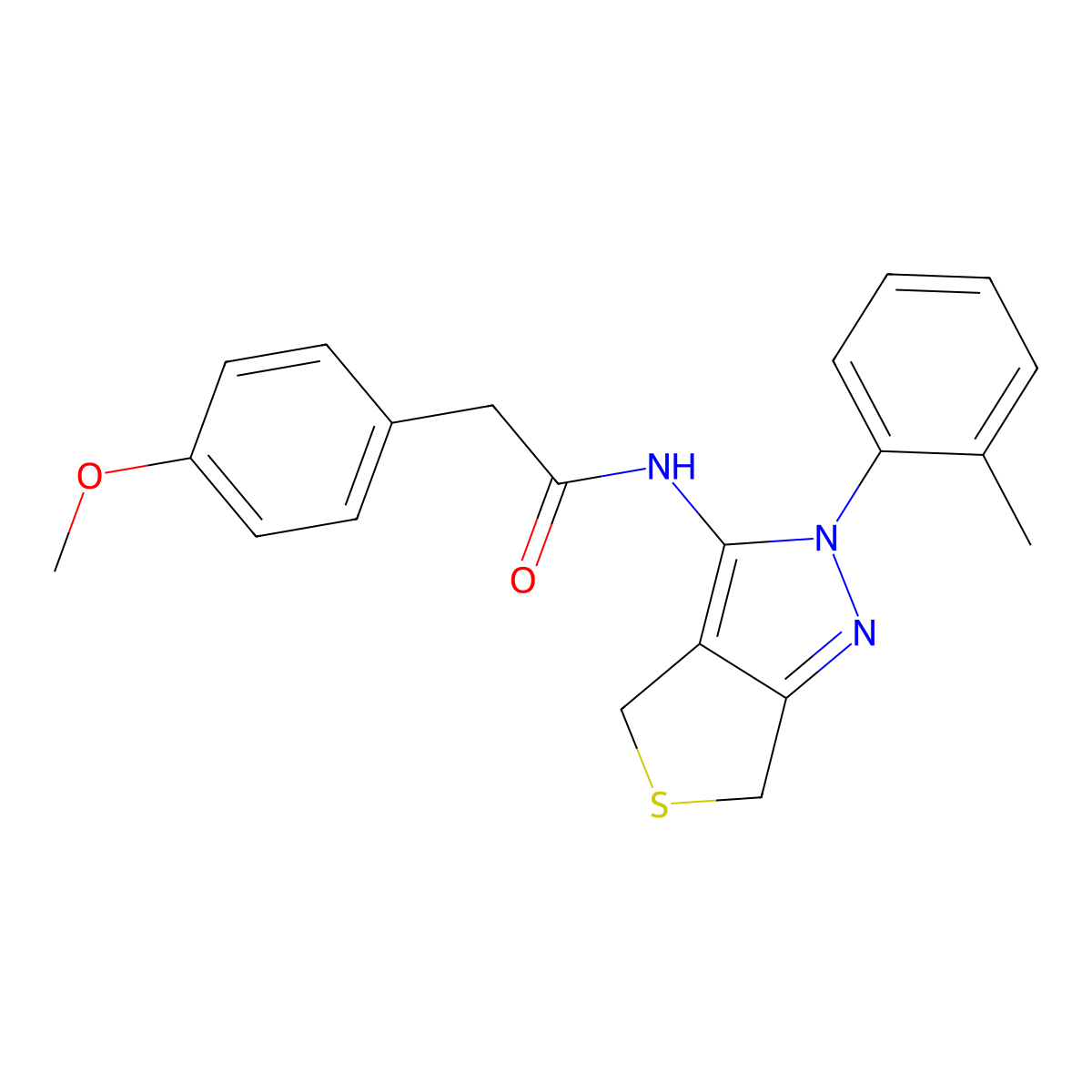 2-(4-methoxyphenyl)-N-(2-(o-tolyl)-4,6-dihydro-2H-thieno[3,4-c]pyrazol-3-yl)acetamide molecular structure, CAS 361172-64-7