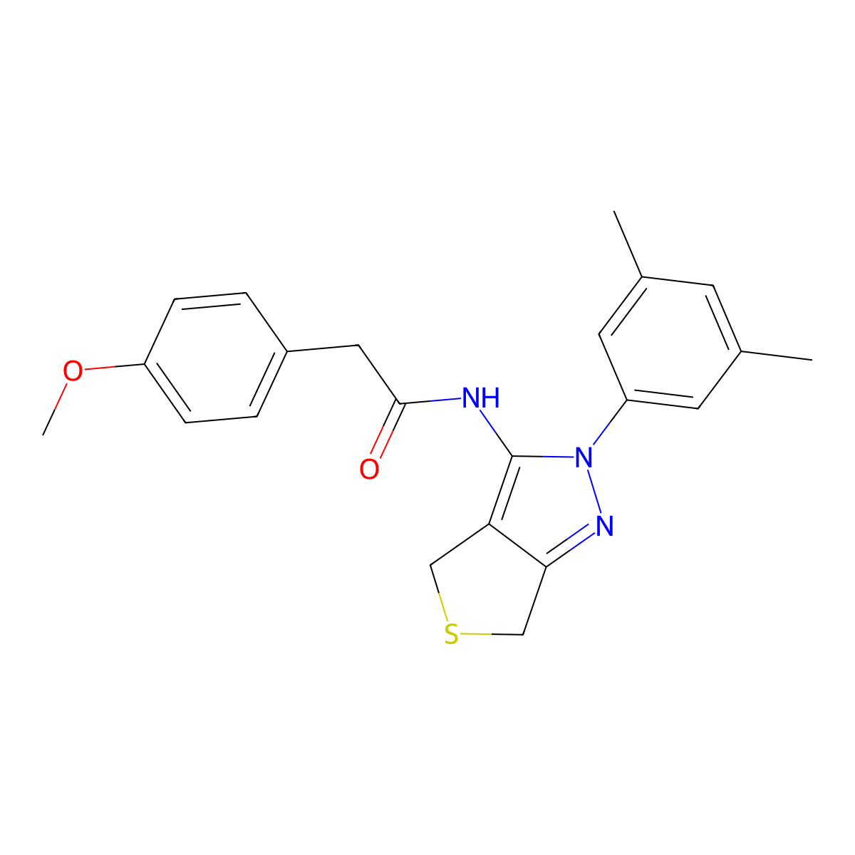 N-[2-(3,5-dimethylphenyl)-4,6-dihydrothieno[3,4-c]pyrazol-3-yl]-2-(4-methoxyphenyl)acetamide molecular structure, CAS 361172-66-9