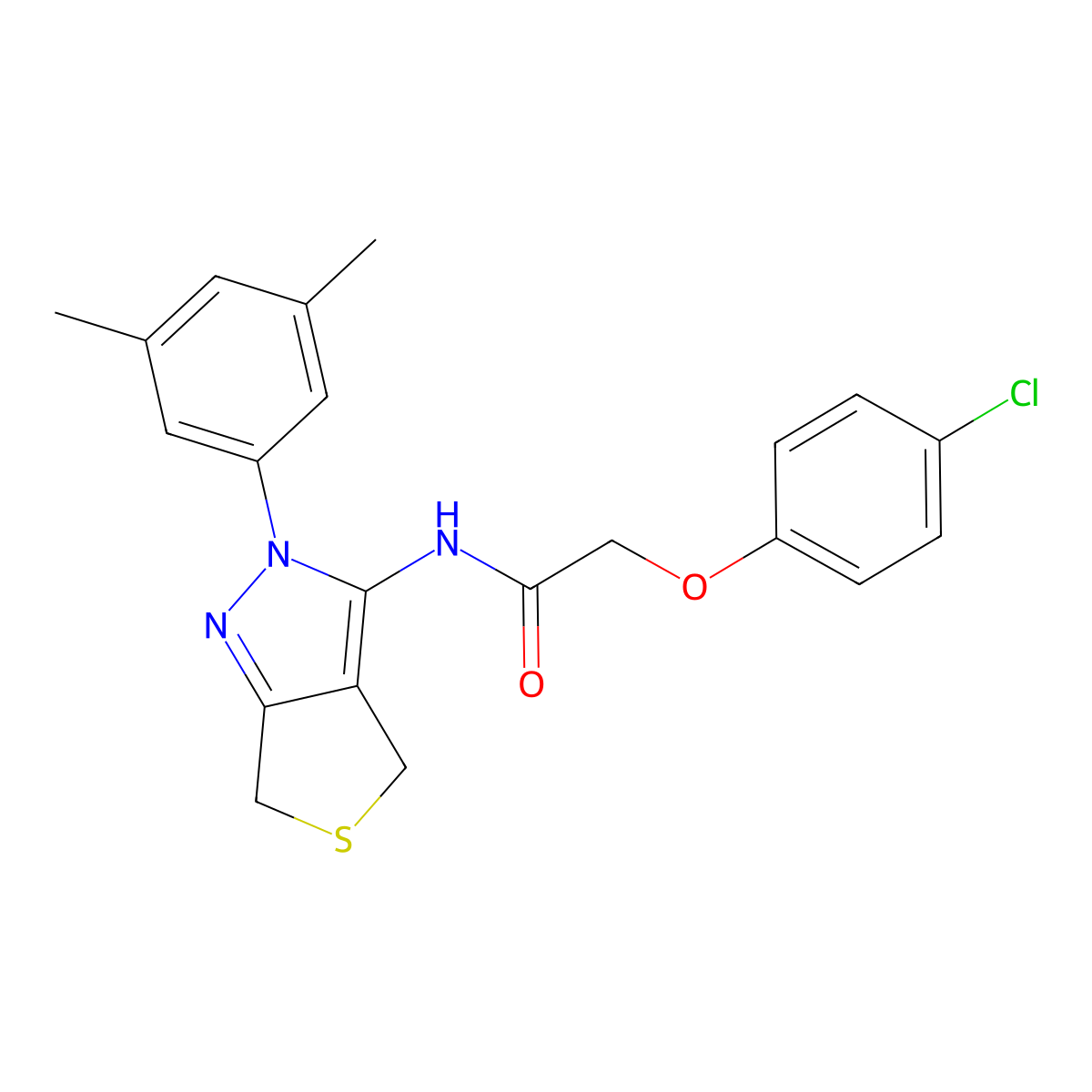 2-(4-chlorophenoxy)-N-[2-(3,5-dimethylphenyl)-4,6-dihydrothieno[3,4-c]pyrazol-3-yl]acetamide molecular structure, CAS 361172-68-1