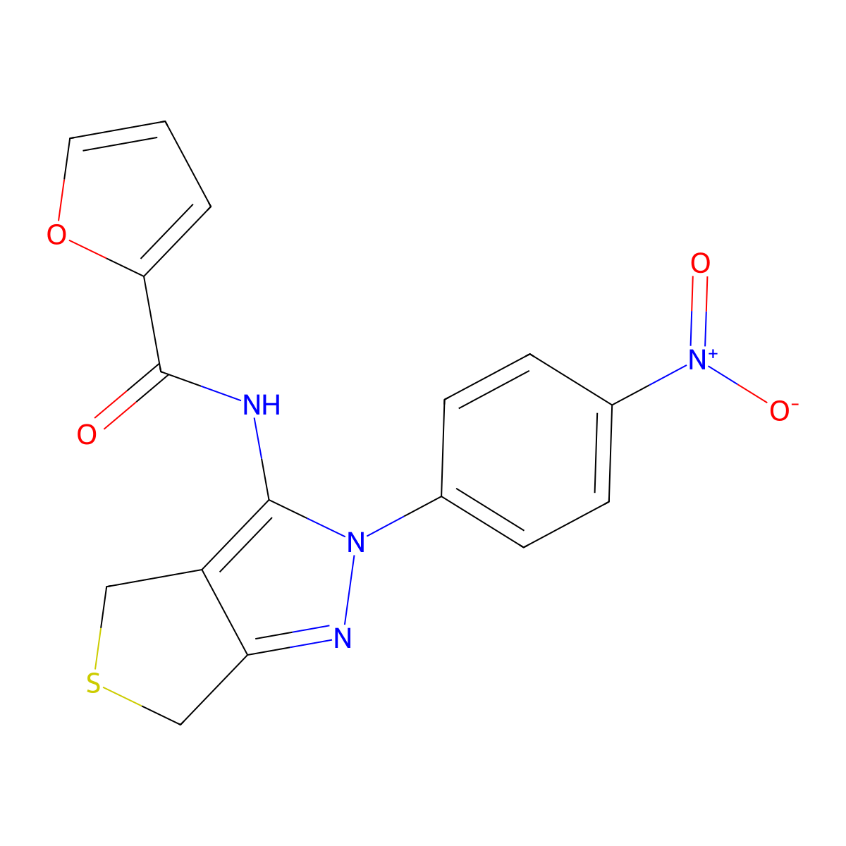 N-(2-(4-nitrophenyl)-4,6-dihydro-2H-thieno[3,4-c]pyrazol-3-yl)furan-2-carboxamide molecular structure, CAS 361172-70-5