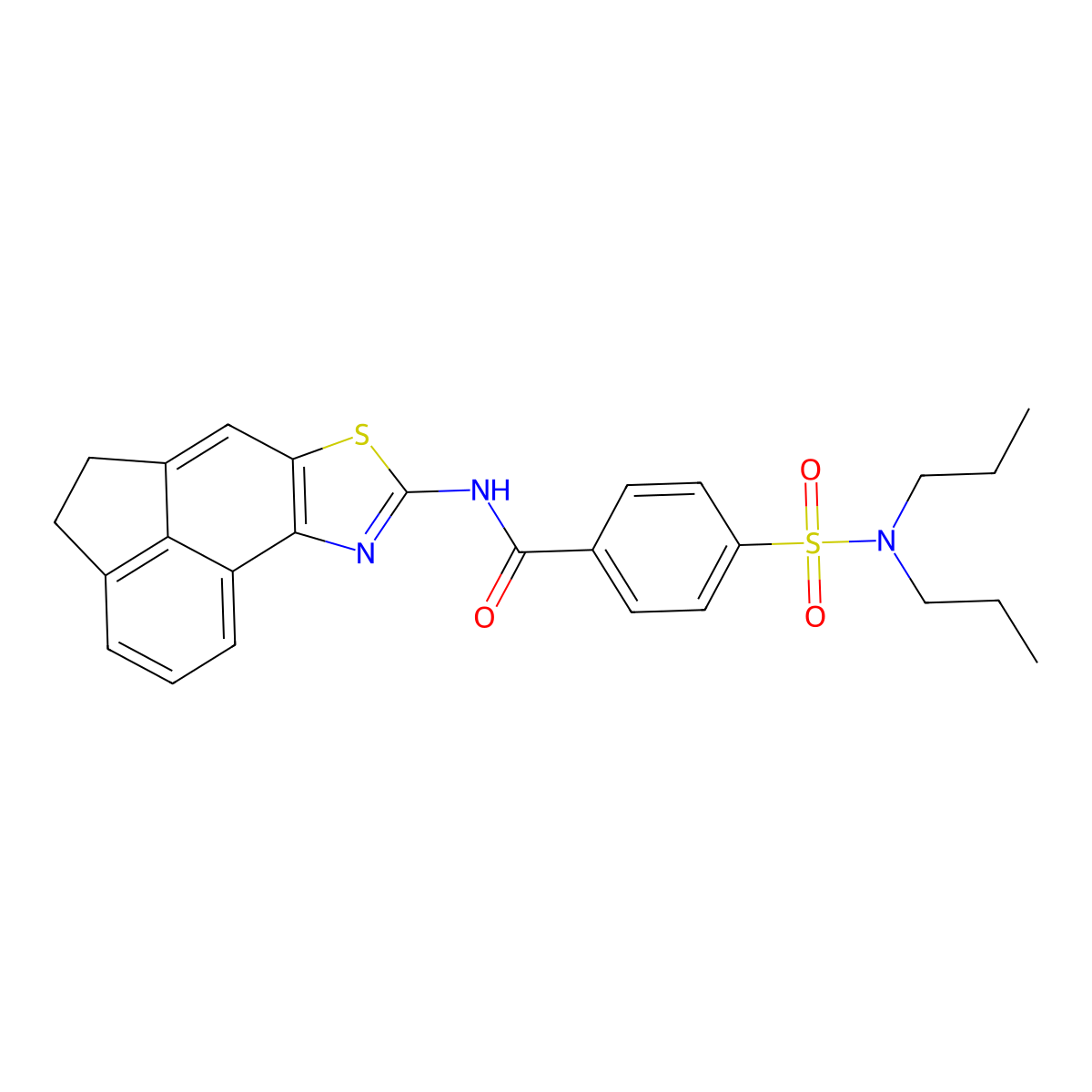 4-(dipropylsulfamoyl)-N-{5-thia-3-azatetracyclo[6.6.1.0^{2,6}.0^{11,15}]pentadeca-1(15),2(6),3,7,11,13-hexaen-4-yl}benzamide molecular structure, CAS 361172-80-7