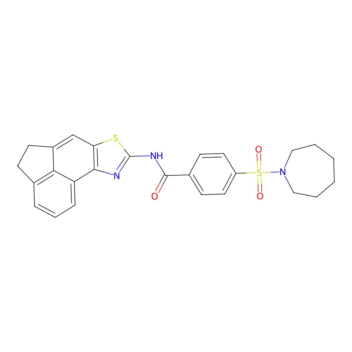 4-(azepane-1-sulfonyl)-N-{5-thia-3-azatetracyclo[6.6.1.0^{2,6}.0^{11,15}]pentadeca-1(15),2(6),3,7,11,13-hexaen-4-yl}benzamide molecular structure, CAS 361172-82-9