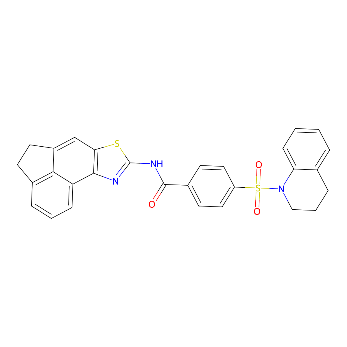 4-(1,2,3,4-tetrahydroquinoline-1-sulfonyl)-N-{5-thia-3-azatetracyclo[6.6.1.0^{2,6}.0^{11,15}]pentadeca-1(15),2(6),3,7,11,13-hexaen-4-yl}benzamide molecular structure, CAS 361172-85-2