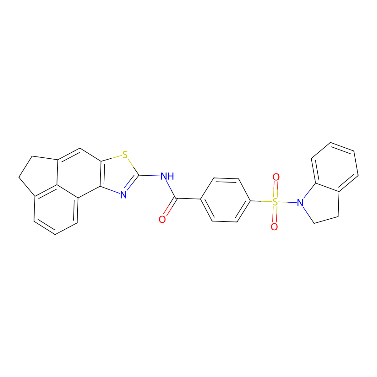 4-(2,3-dihydro-1H-indole-1-sulfonyl)-N-{5-thia-3-azatetracyclo[6.6.1.0^{2,6}.0^{11,15}]pentadeca-1(15),2(6),3,7,11,13-hexaen-4-yl}benzamide molecular structure, CAS 361172-87-4