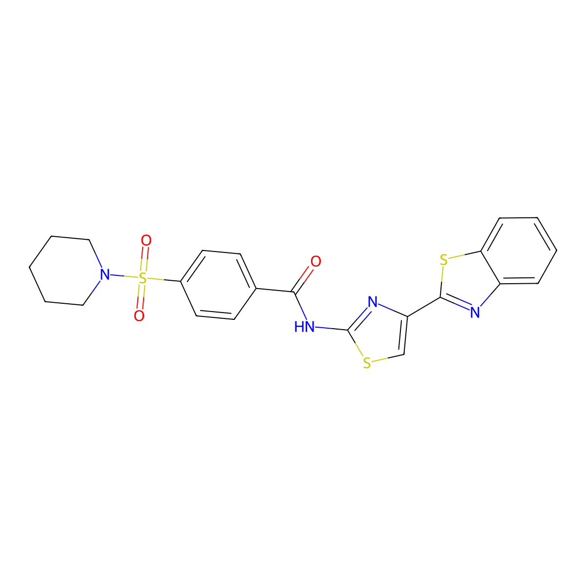 N-(4-(benzo[d]thiazol-2-yl)thiazol-2-yl)-4-(piperidin-1-ylsulfonyl)benzamide molecular structure, CAS 361172-88-5
