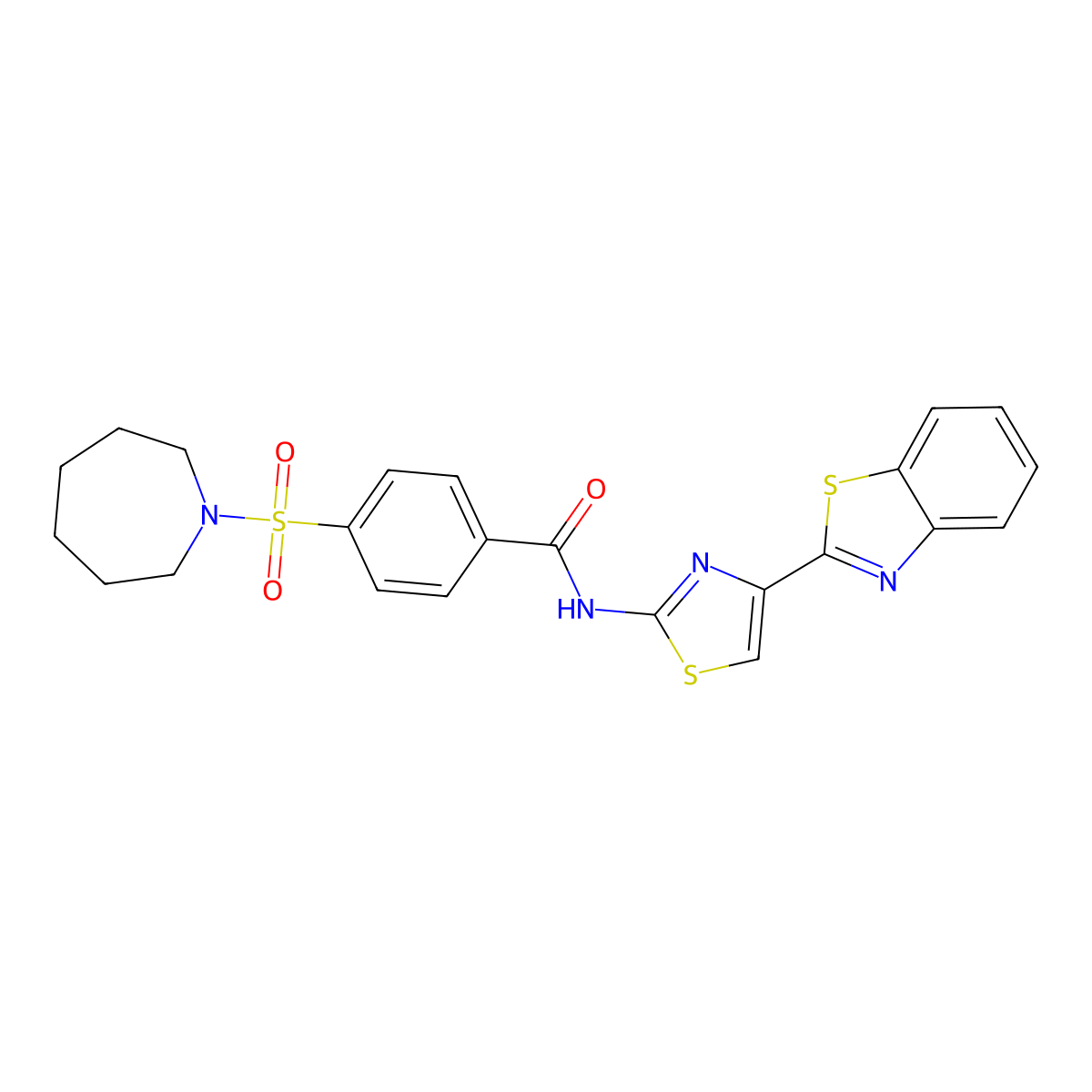 4-(azepan-1-ylsulfonyl)-N-(4-(benzo[d]thiazol-2-yl)thiazol-2-yl)benzamide molecular structure, CAS 361172-92-1