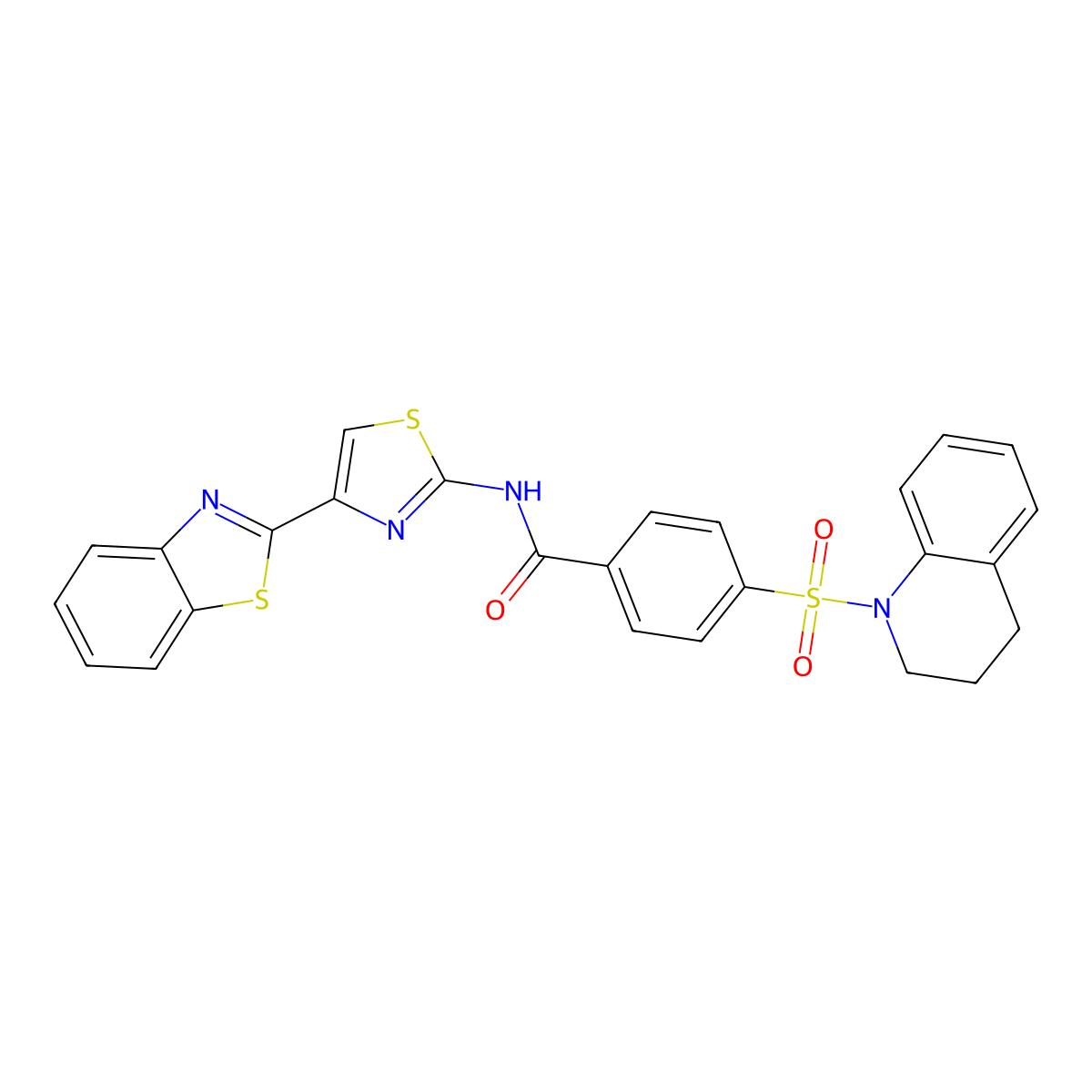 N-(4-(benzo[d]thiazol-2-yl)thiazol-2-yl)-4-((3,4-dihydroquinolin-1(2H)-yl)sulfonyl)benzamide molecular structure, CAS 361172-94-3