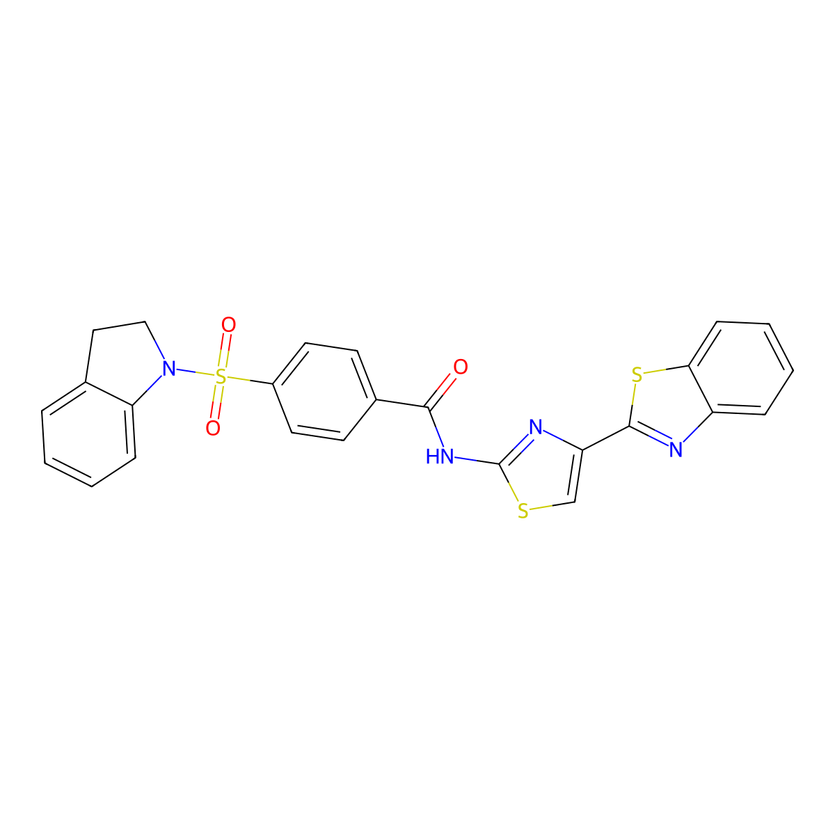 N-(4-(benzo[d]thiazol-2-yl)thiazol-2-yl)-4-(indolin-1-ylsulfonyl)benzamide molecular structure, CAS 361172-95-4