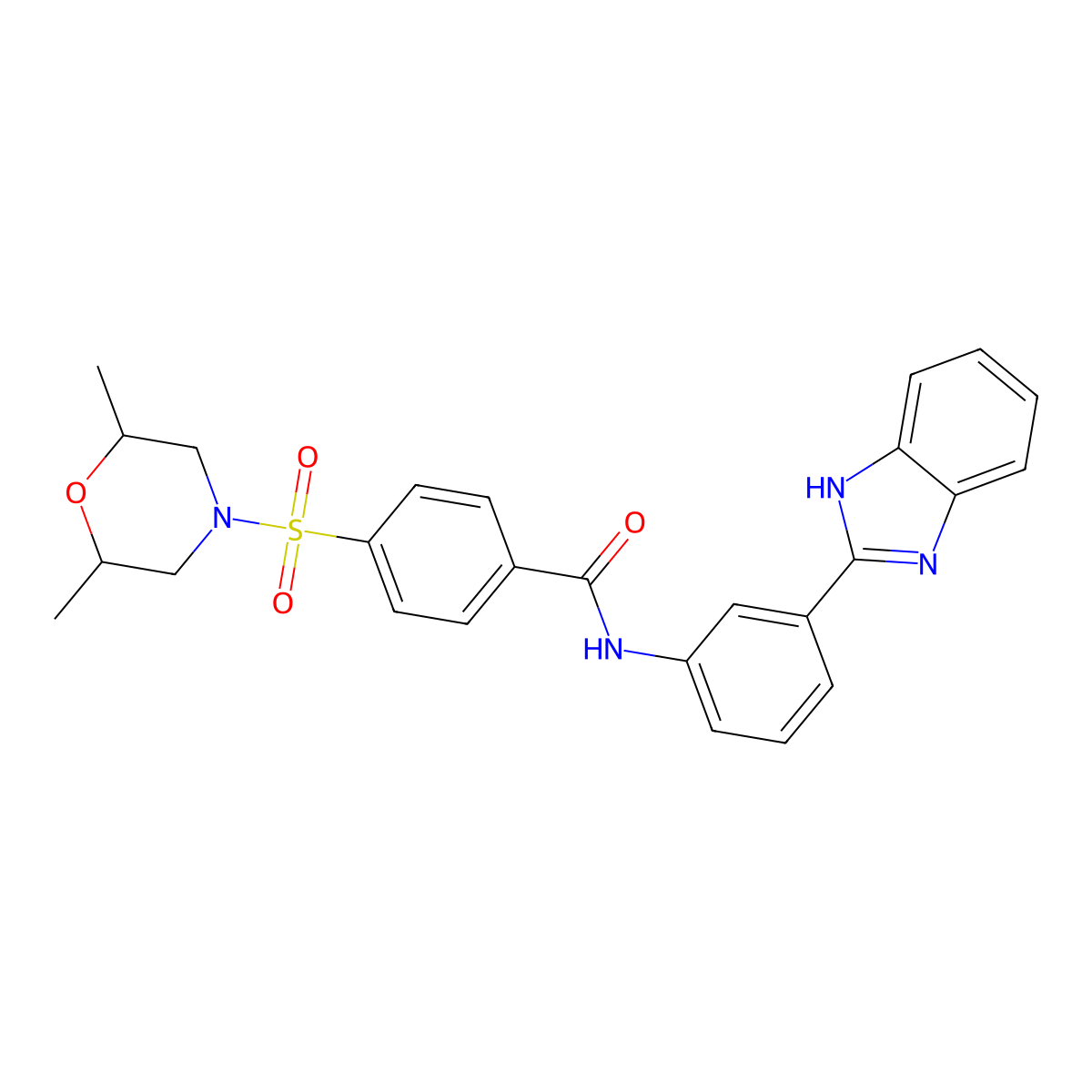 N-(3-(1H-benzo[d]imidazol-2-yl)phenyl)-4-((2,6-dimethylmorpholino)sulfonyl)benzamide molecular structure, CAS 361173-01-5