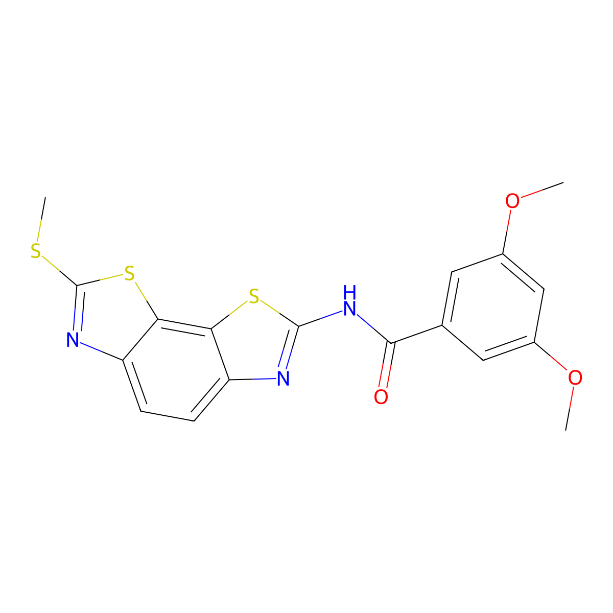 3,5-dimethoxy-N-(2-methylsulfanyl-[1,3]thiazolo[4,5-g][1,3]benzothiazol-7-yl)benzamide molecular structure, CAS 361173-09-3