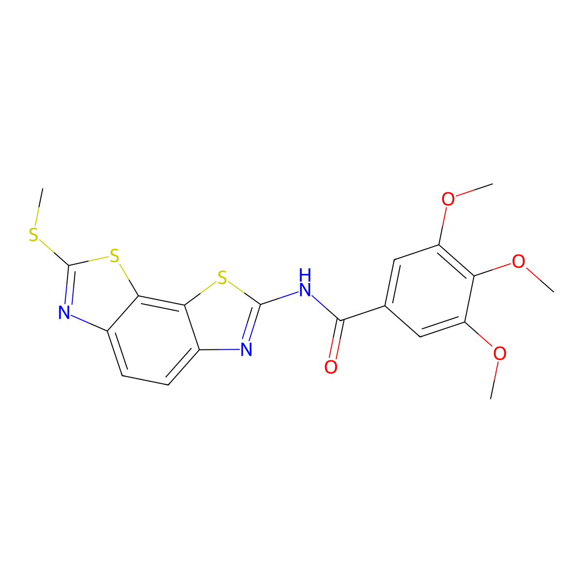 3,4,5-trimethoxy-N-(2-methylsulfanyl-[1,3]thiazolo[4,5-g][1,3]benzothiazol-7-yl)benzamide molecular structure, CAS 361173-10-6