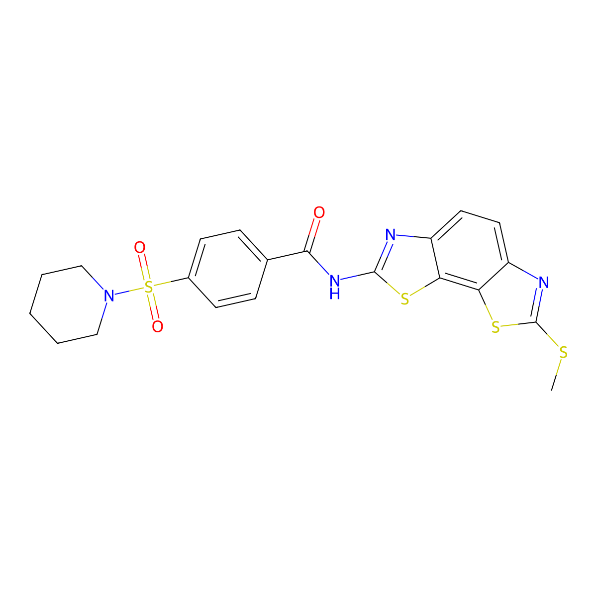 N-(2-methylsulfanyl-[1,3]thiazolo[4,5-g][1,3]benzothiazol-7-yl)-4-piperidin-1-ylsulfonylbenzamide molecular structure, CAS 361173-11-7