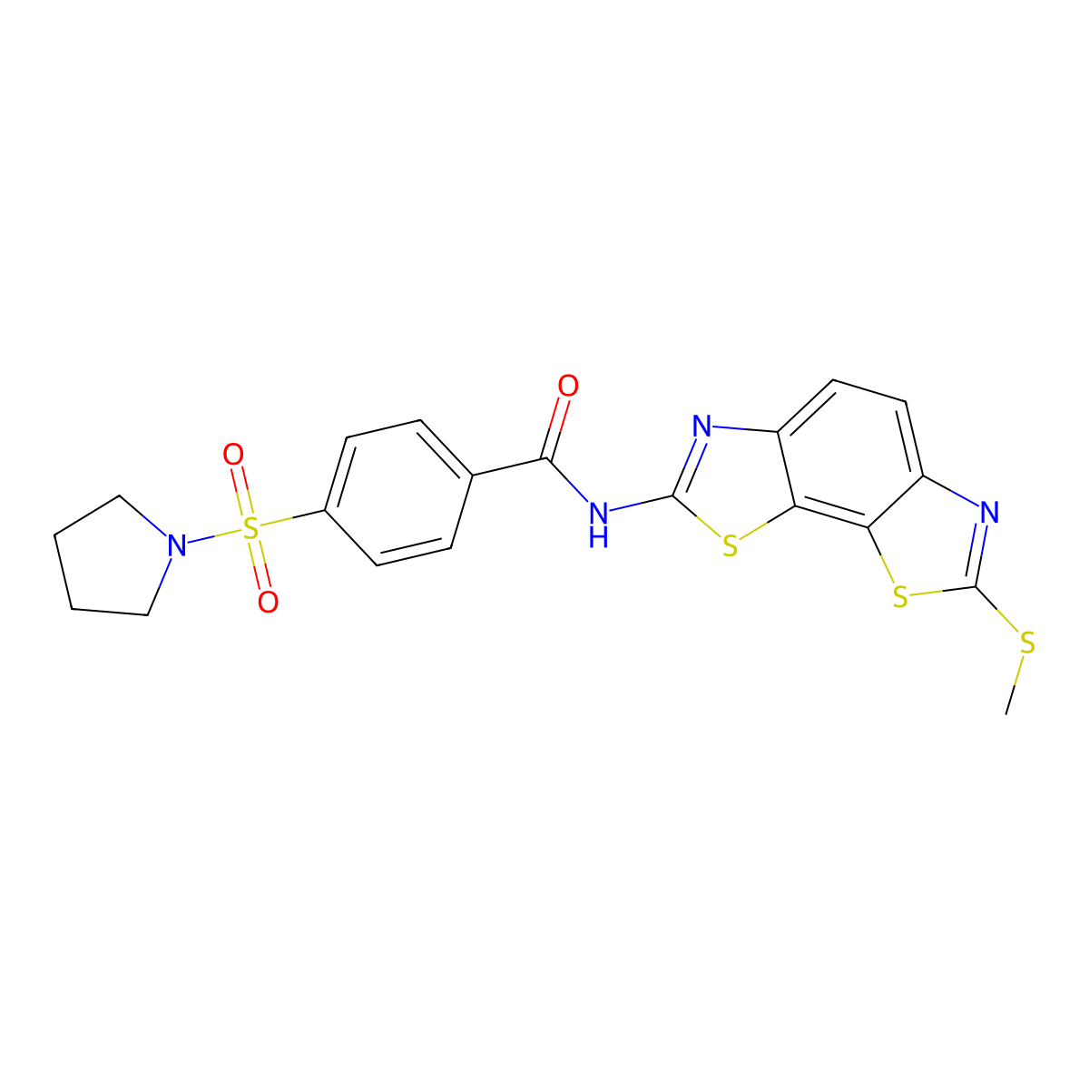 N-(2-methylsulfanyl-[1,3]thiazolo[4,5-g][1,3]benzothiazol-7-yl)-4-pyrrolidin-1-ylsulfonylbenzamide molecular structure, CAS 361173-13-9