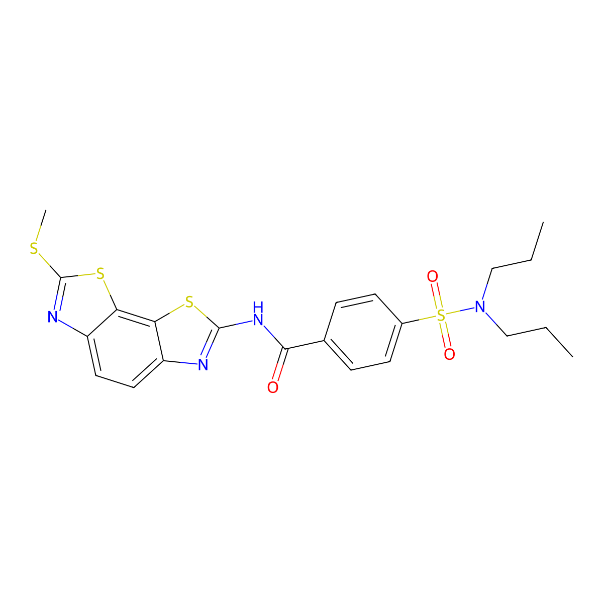 4-(dipropylsulfamoyl)-N-(2-methylsulfanyl-[1,3]thiazolo[4,5-g][1,3]benzothiazol-7-yl)benzamide molecular structure, CAS 361173-14-0