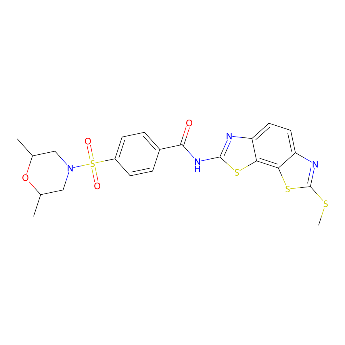 4-(2,6-dimethylmorpholin-4-yl)sulfonyl-N-(2-methylsulfanyl-[1,3]thiazolo[4,5-g][1,3]benzothiazol-7-yl)benzamide molecular structure, CAS 361173-18-4