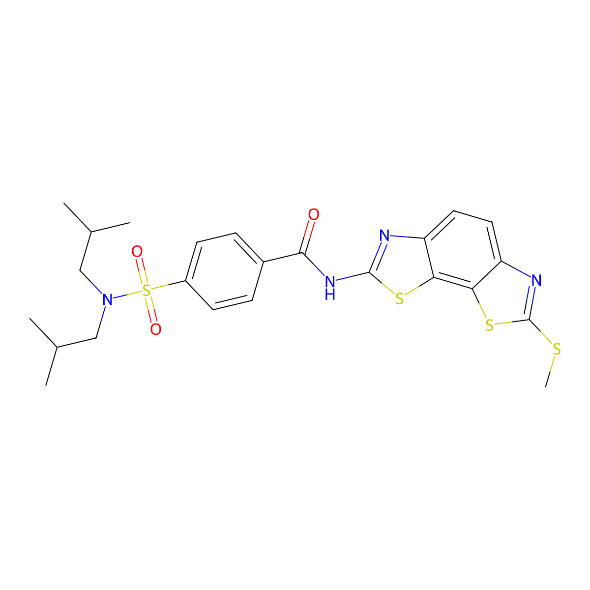 4-[bis(2-methylpropyl)sulfamoyl]-N-(2-methylsulfanyl-[1,3]thiazolo[4,5-g][1,3]benzothiazol-7-yl)benzamide molecular structure, CAS 361173-20-8