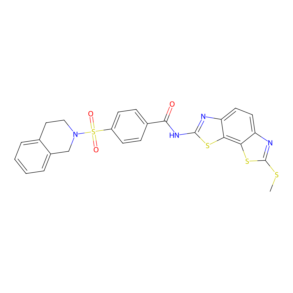 4-(3,4-dihydro-1H-isoquinolin-2-ylsulfonyl)-N-(2-methylsulfanyl-[1,3]thiazolo[4,5-g][1,3]benzothiazol-7-yl)benzamide molecular structure, CAS 361173-22-0