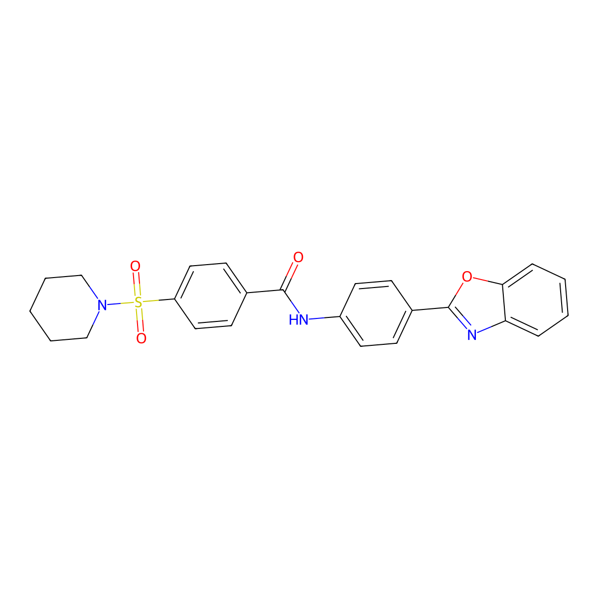 N-(4-(benzo[d]oxazol-2-yl)phenyl)-4-(piperidin-1-ylsulfonyl)benzamide molecular structure, CAS 361173-23-1
