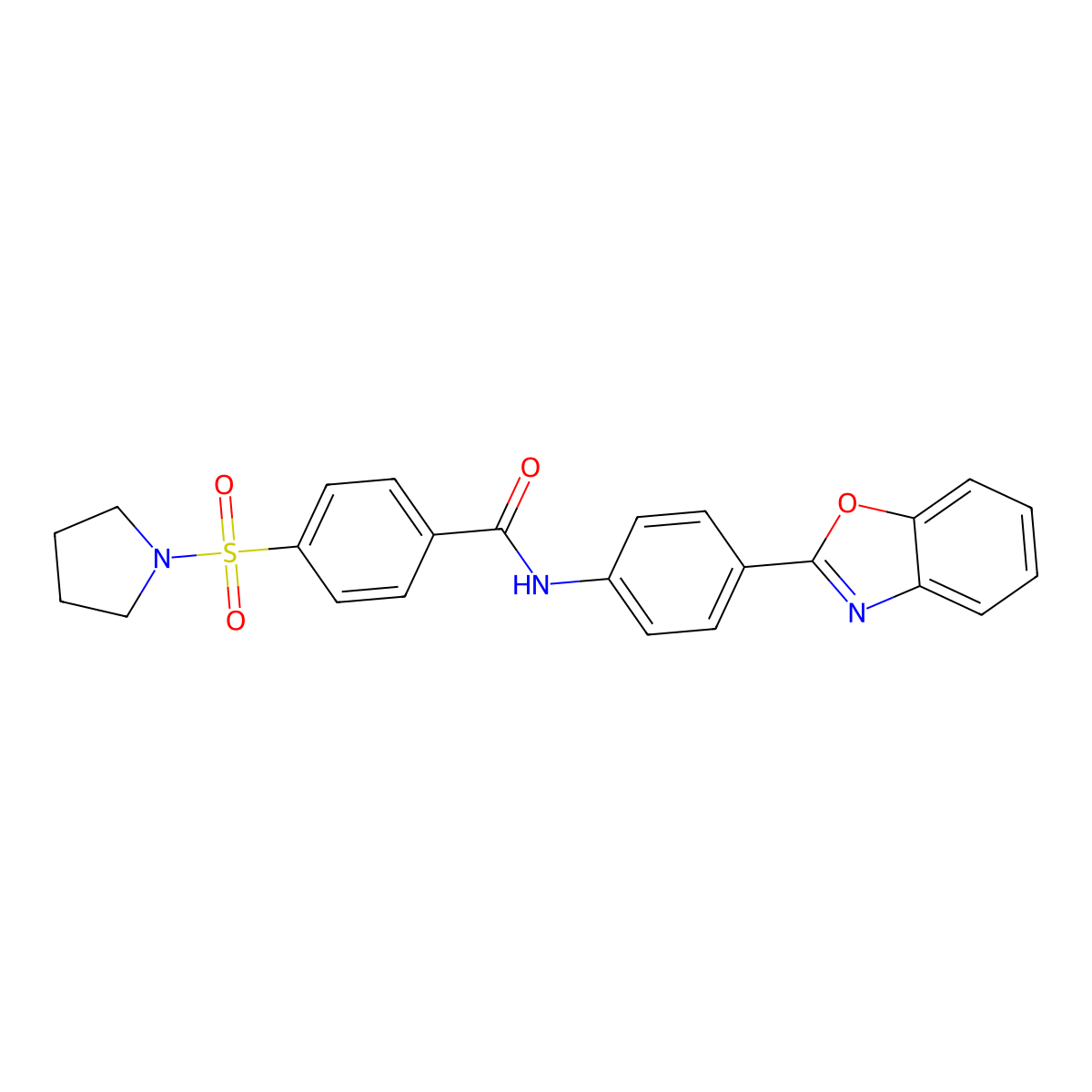 N-(4-(benzo[d]oxazol-2-yl)phenyl)-4-(pyrrolidin-1-ylsulfonyl)benzamide molecular structure, CAS 361173-25-3