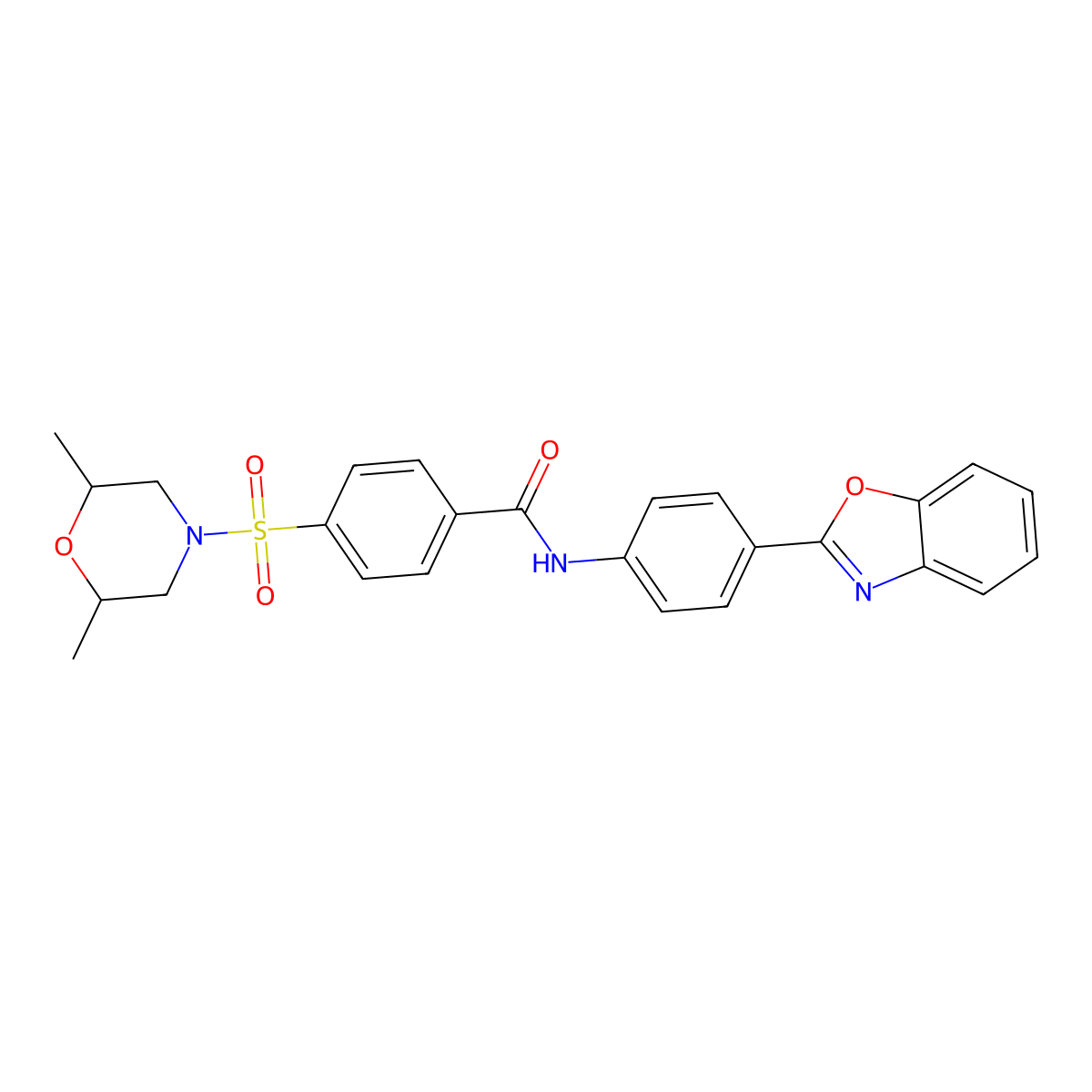 N-(4-(benzo[d]oxazol-2-yl)phenyl)-4-((2,6-dimethylmorpholino)sulfonyl)benzamide molecular structure, CAS 361173-28-6