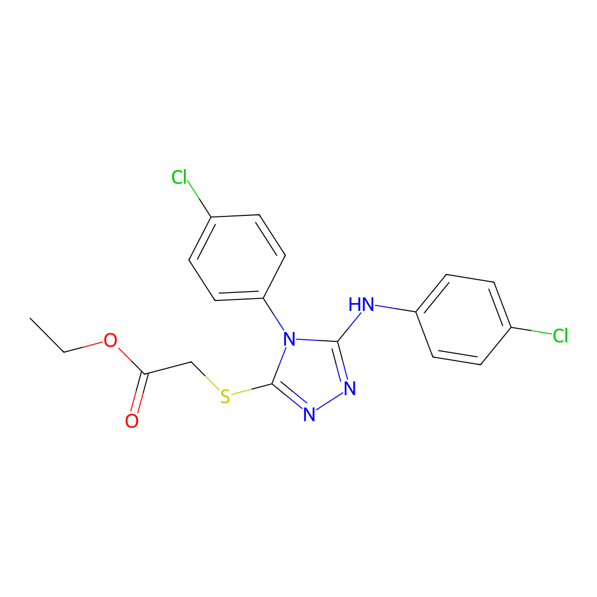 Ethyl 2-[[5-(4-chloroanilino)-4-(4-chlorophenyl)-1,2,4-triazol-3-yl]sulfanyl]acetate molecular structure, CAS 361173-31-1