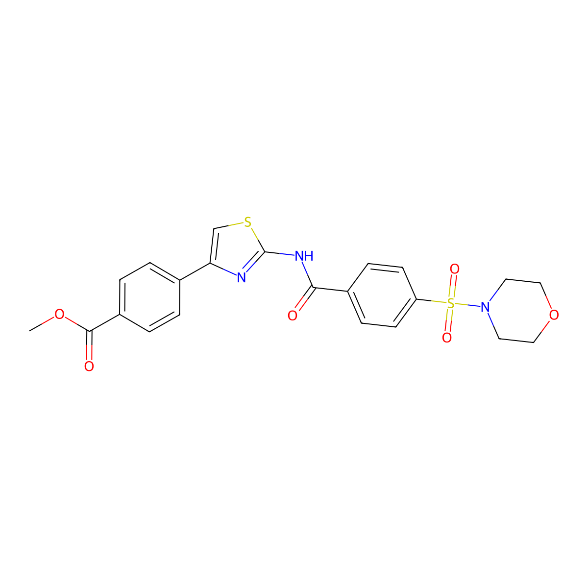 Methyl 4-[2-[(4-morpholin-4-ylsulfonylbenzoyl)amino]-1,3-thiazol-4-yl]benzoate molecular structure, CAS 361173-42-4