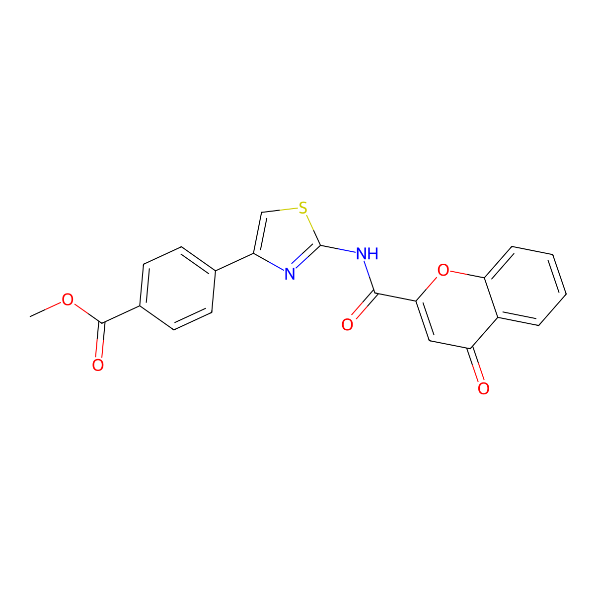 methyl 4-(2-(4-oxo-4H-chromene-2-carboxamido)thiazol-4-yl)benzoate molecular structure, CAS 361173-43-5