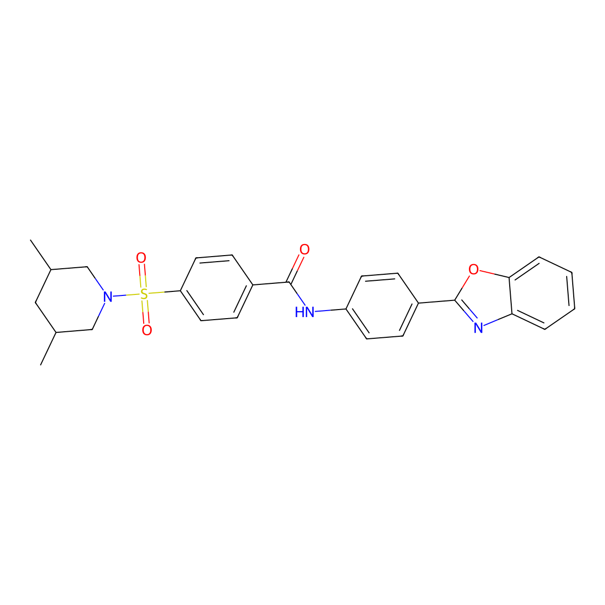 N-(4-(benzo[d]oxazol-2-yl)phenyl)-4-((3,5-dimethylpiperidin-1-yl)sulfonyl)benzamide molecular structure, CAS 361173-56-0