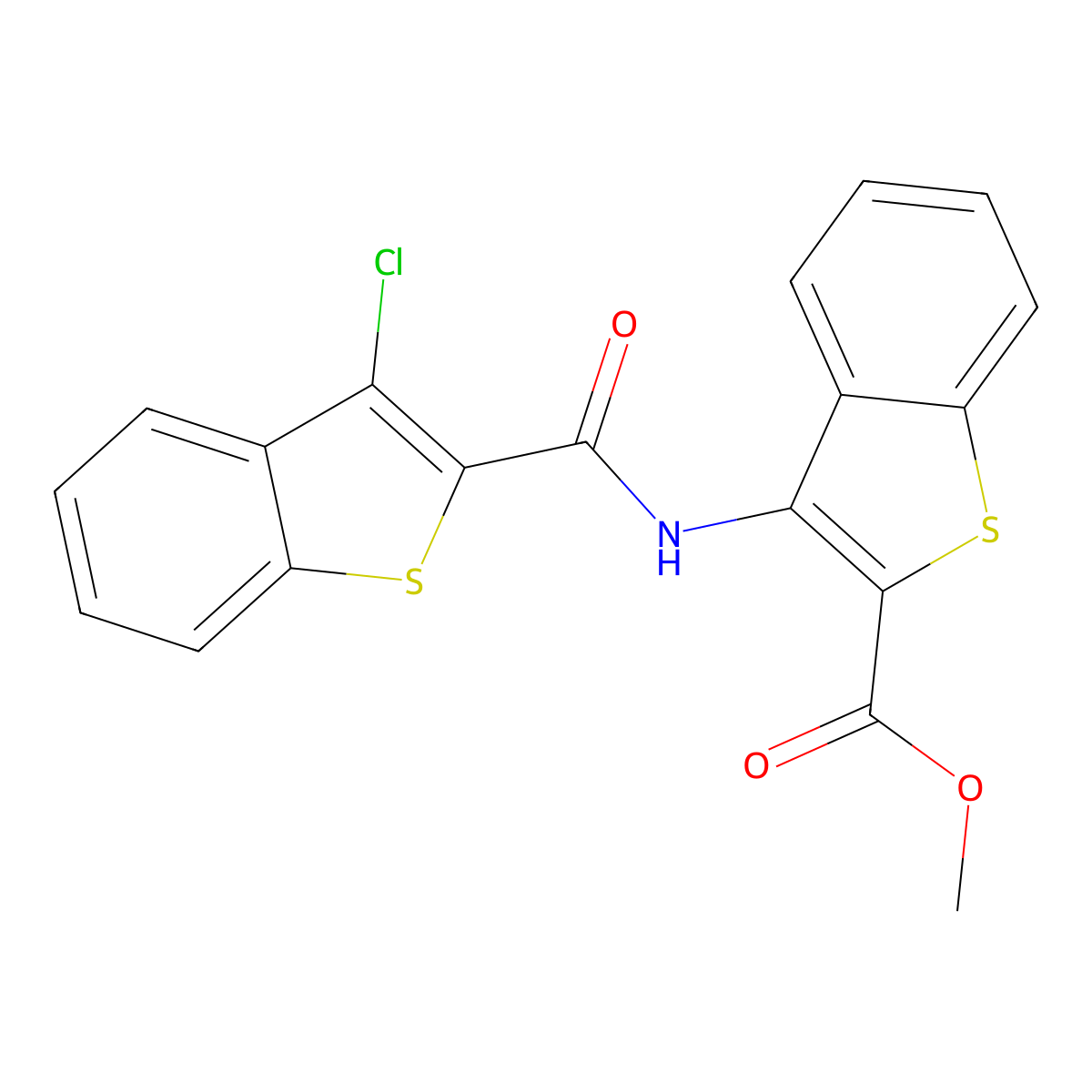Methyl 3-(3-chlorobenzo[b]thiophene-2-carboxamido)benzo[b]thiophene-2-carboxylate molecular structure, CAS 361173-61-7