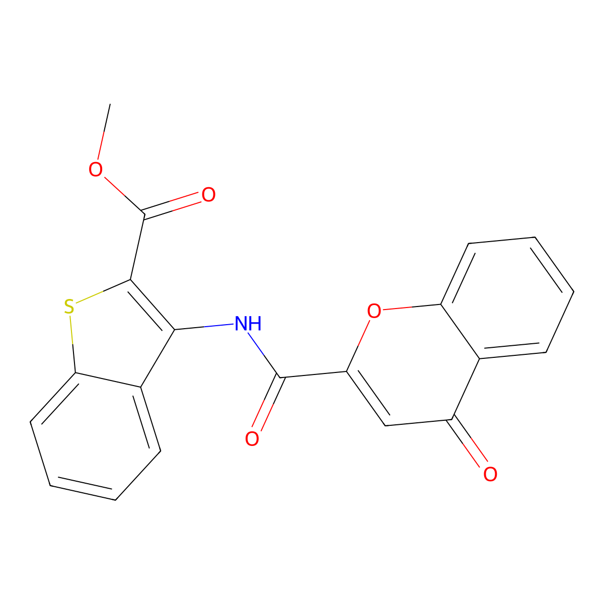 Methyl 3-[(4-oxochromene-2-carbonyl)amino]-1-benzothiophene-2-carboxylate molecular structure, CAS 361173-62-8