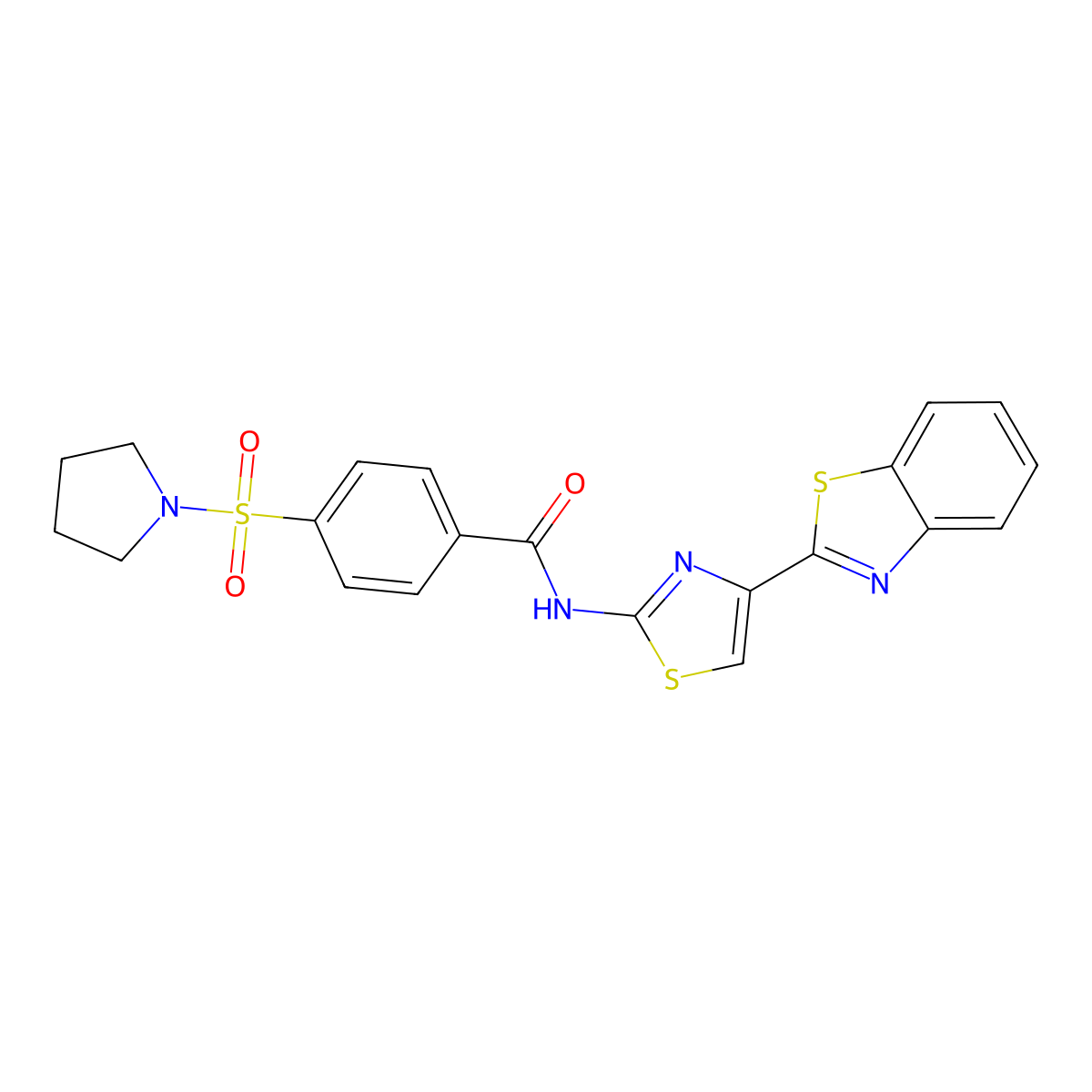 N-(4-(benzo[d]thiazol-2-yl)thiazol-2-yl)-4-(pyrrolidin-1-ylsulfonyl)benzamide molecular structure, CAS 361173-66-2