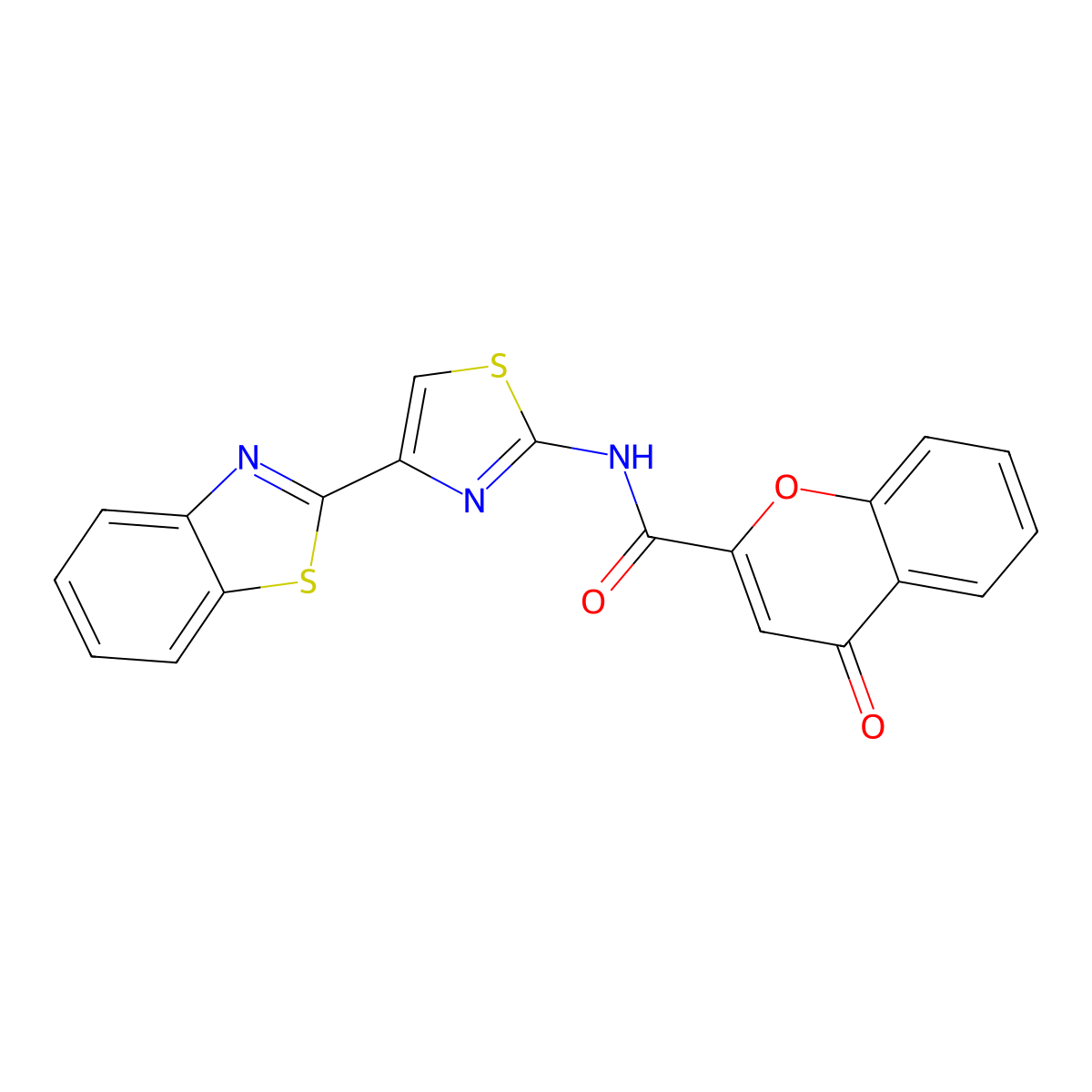 N-(4-(benzo[d]thiazol-2-yl)thiazol-2-yl)-4-oxo-4H-chromene-2-carboxamide molecular structure, CAS 361173-69-5