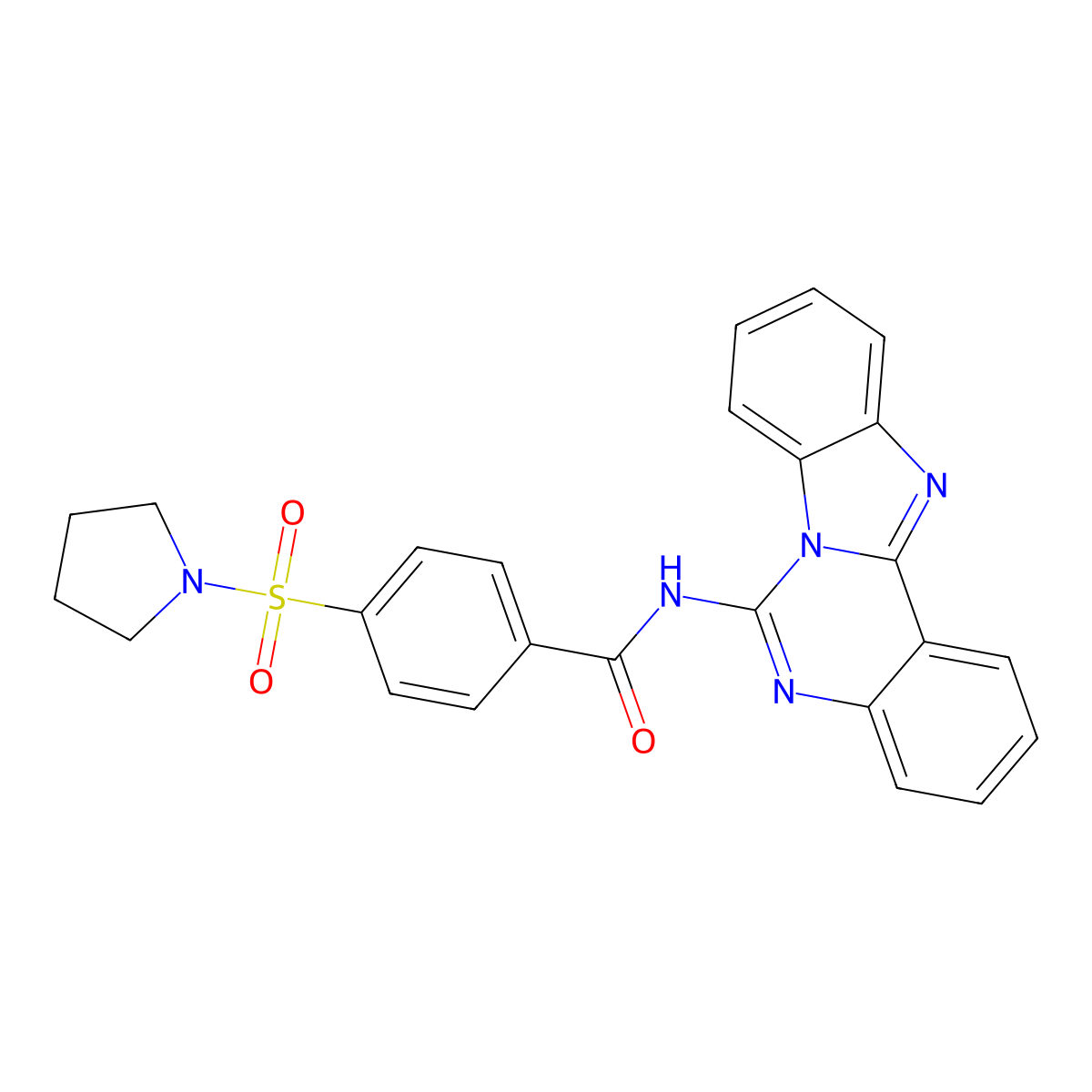 N-(benzimidazolo[1,2-c]quinazolin-6-yl)-4-pyrrolidin-1-ylsulfonylbenzamide molecular structure, CAS 361173-78-6