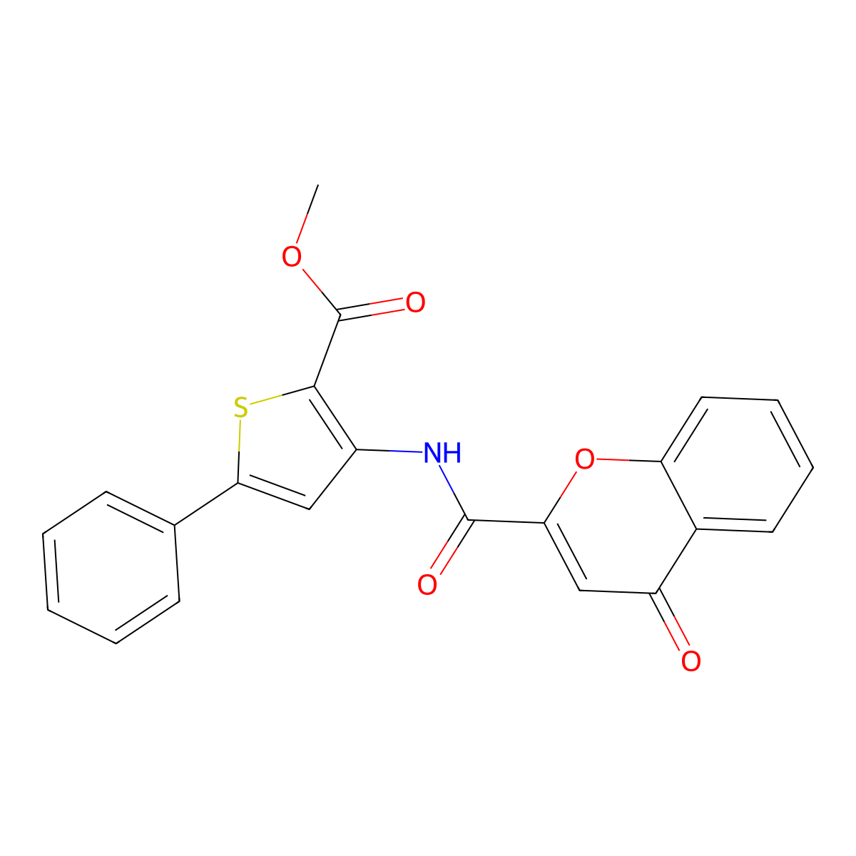 methyl 3-(4-oxo-4H-chromene-2-carboxamido)-5-phenylthiophene-2-carboxylate molecular structure, CAS 361173-79-7