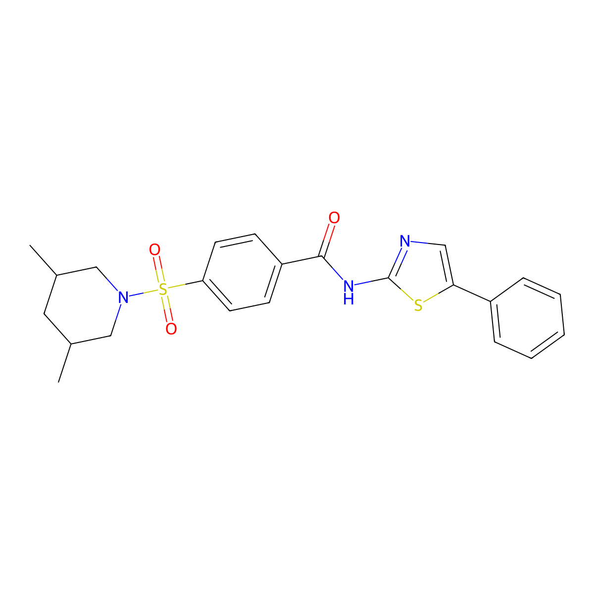 4-((3,5-dimethylpiperidin-1-yl)sulfonyl)-N-(5-phenylthiazol-2-yl)benzamide molecular structure, CAS 361173-82-2