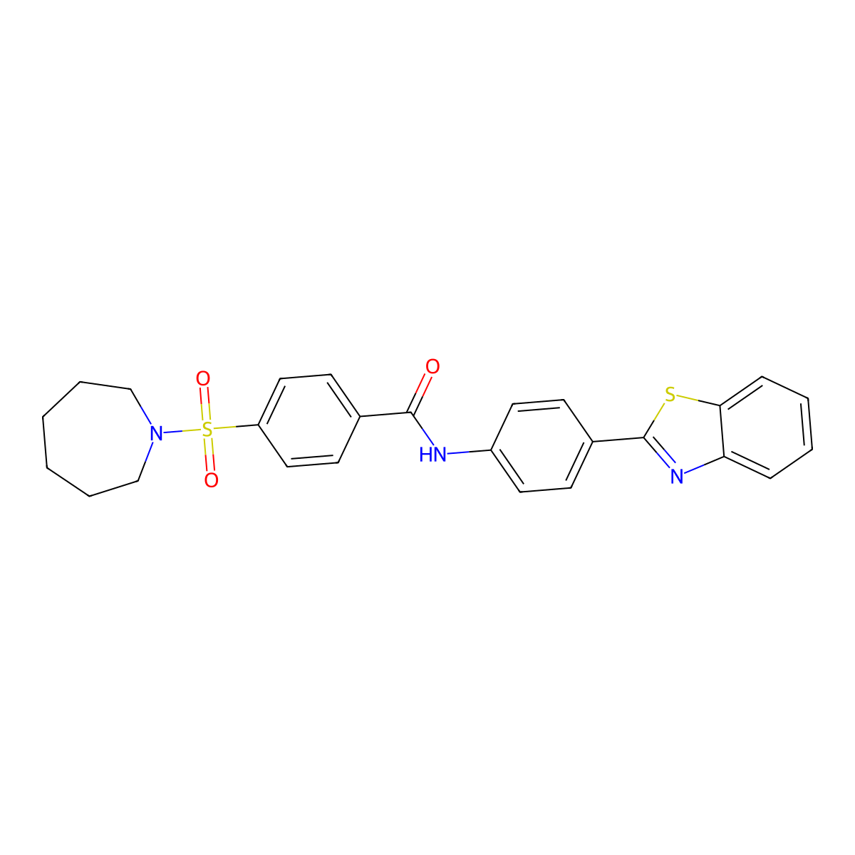 4-(azepan-1-ylsulfonyl)-N-(4-(benzo[d]thiazol-2-yl)phenyl)benzamide molecular structure, CAS 361173-85-5