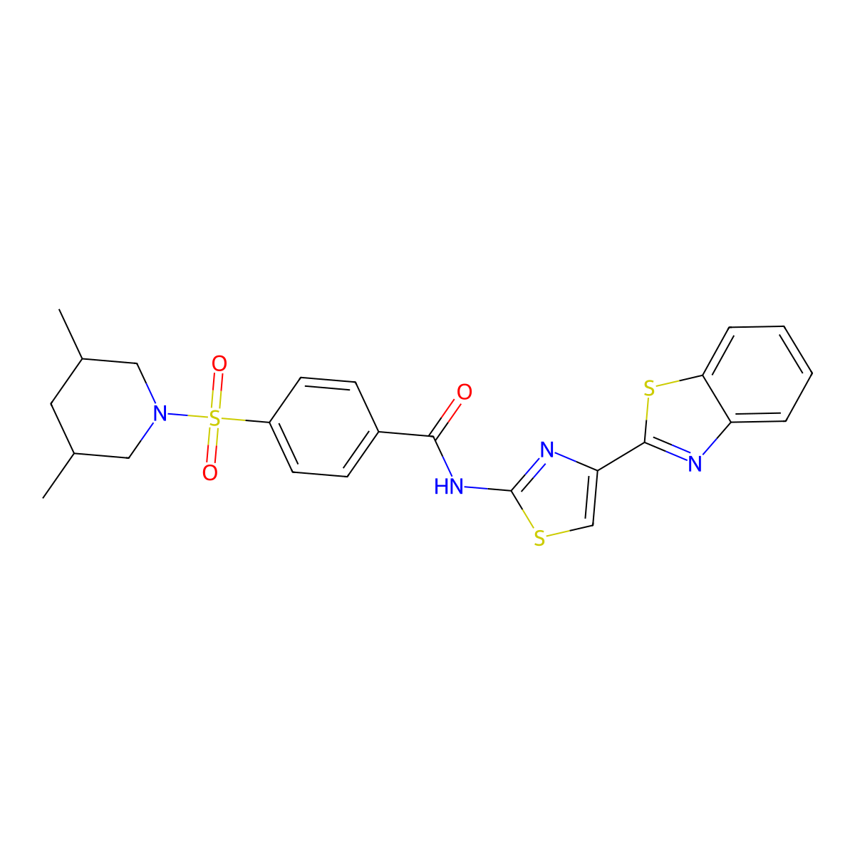 N-(4-(benzo[d]thiazol-2-yl)thiazol-2-yl)-4-((3,5-dimethylpiperidin-1-yl)sulfonyl)benzamide molecular structure, CAS 361173-89-9