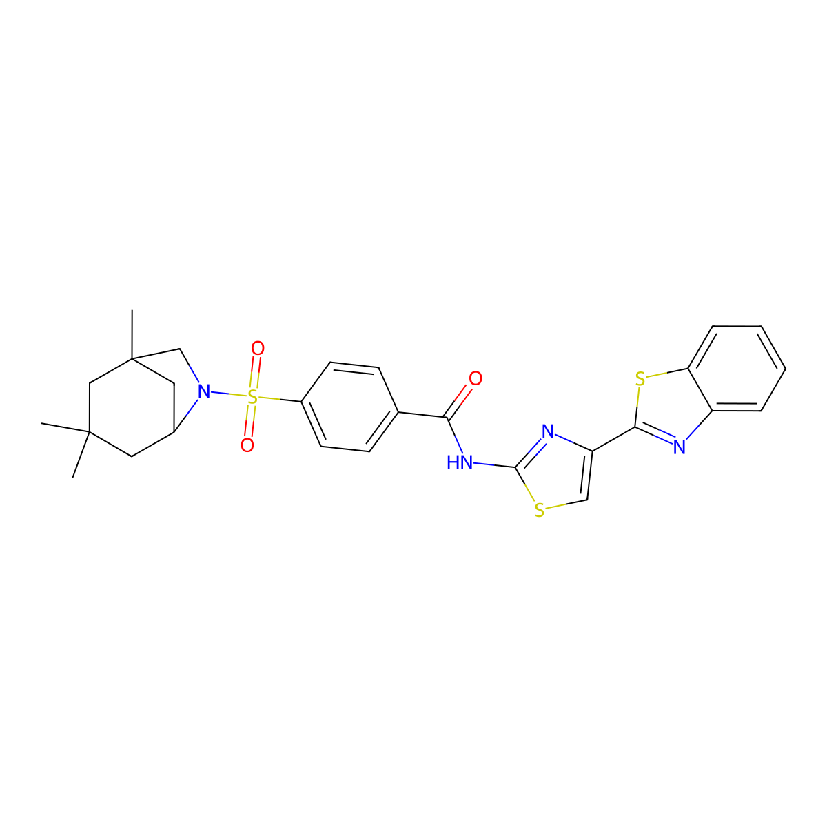 N-(4-(benzo[d]thiazol-2-yl)thiazol-2-yl)-4-((1,3,3-trimethyl-6-azabicyclo[3.2.1]octan-6-yl)sulfonyl)benzamide molecular structure, CAS 361173-90-2