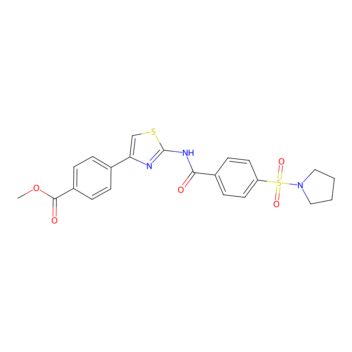 Methyl 4-[2-[(4-pyrrolidin-1-ylsulfonylbenzoyl)amino]-1,3-thiazol-4-yl]benzoate molecular structure, CAS 361173-92-4