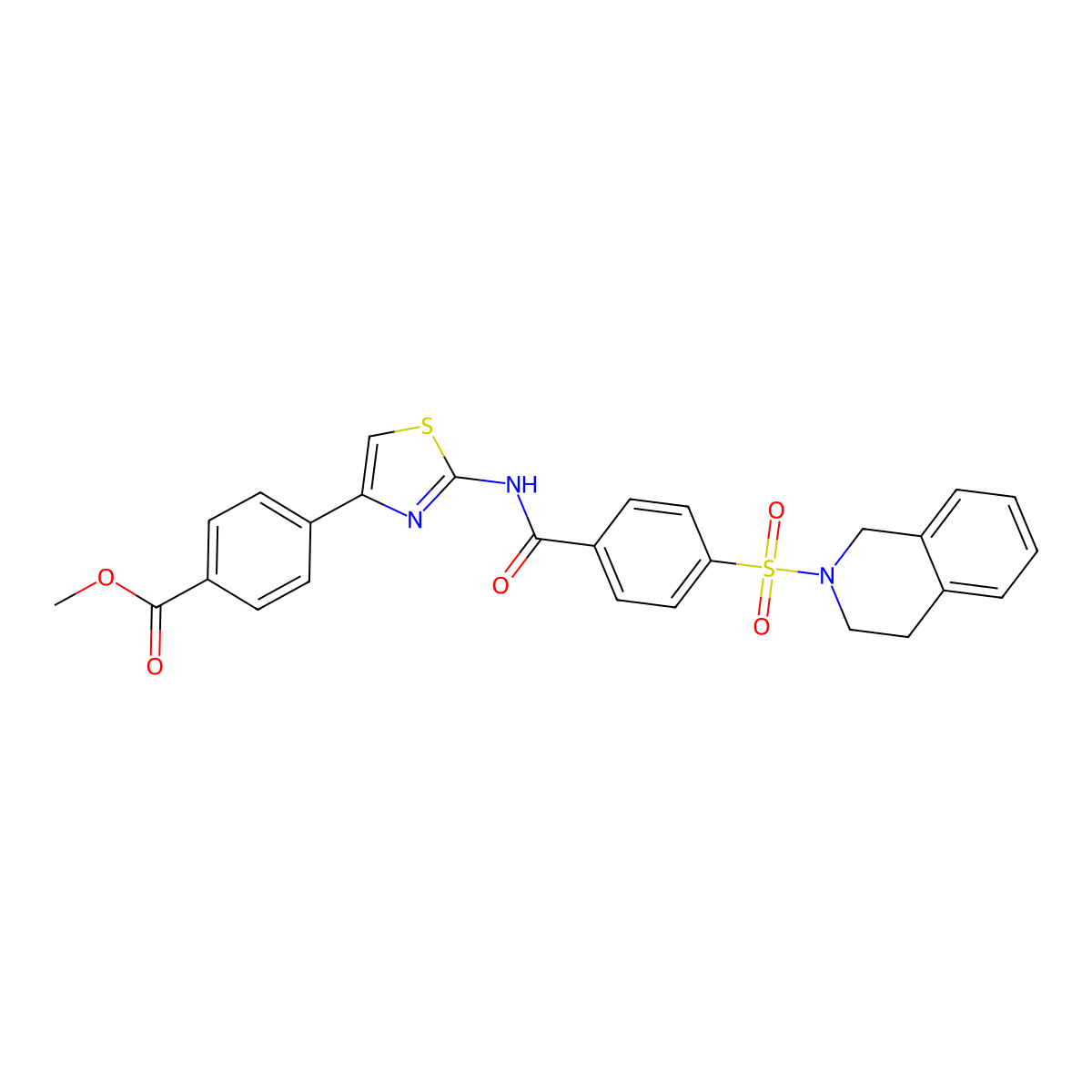 Methyl 4-[2-[[4-(3,4-dihydro-1H-isoquinolin-2-ylsulfonyl)benzoyl]amino]-1,3-thiazol-4-yl]benzoate molecular structure, CAS 361173-95-7