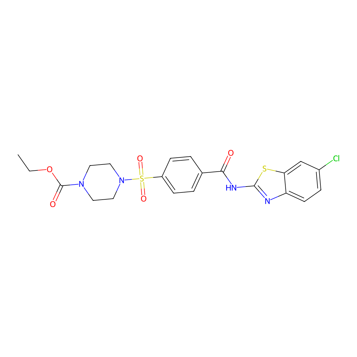 Ethyl 4-((4-((6-chlorobenzo[d]thiazol-2-yl)carbamoyl)phenyl)sulfonyl)piperazine-1-carboxylate molecular structure, CAS 361173-98-0