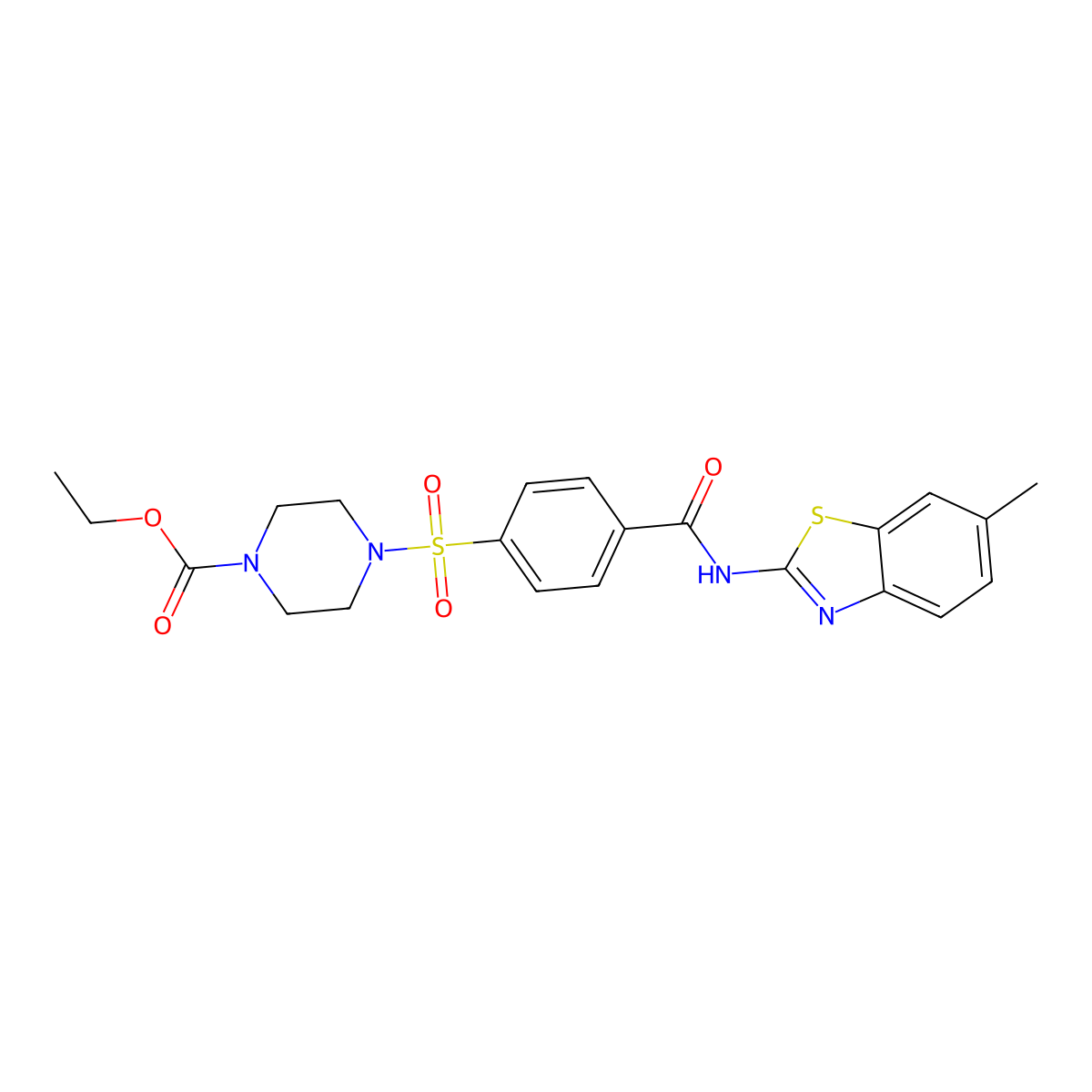 Ethyl 4-((4-((6-methylbenzo[d]thiazol-2-yl)carbamoyl)phenyl)sulfonyl)piperazine-1-carboxylate molecular structure, CAS 361174-00-7