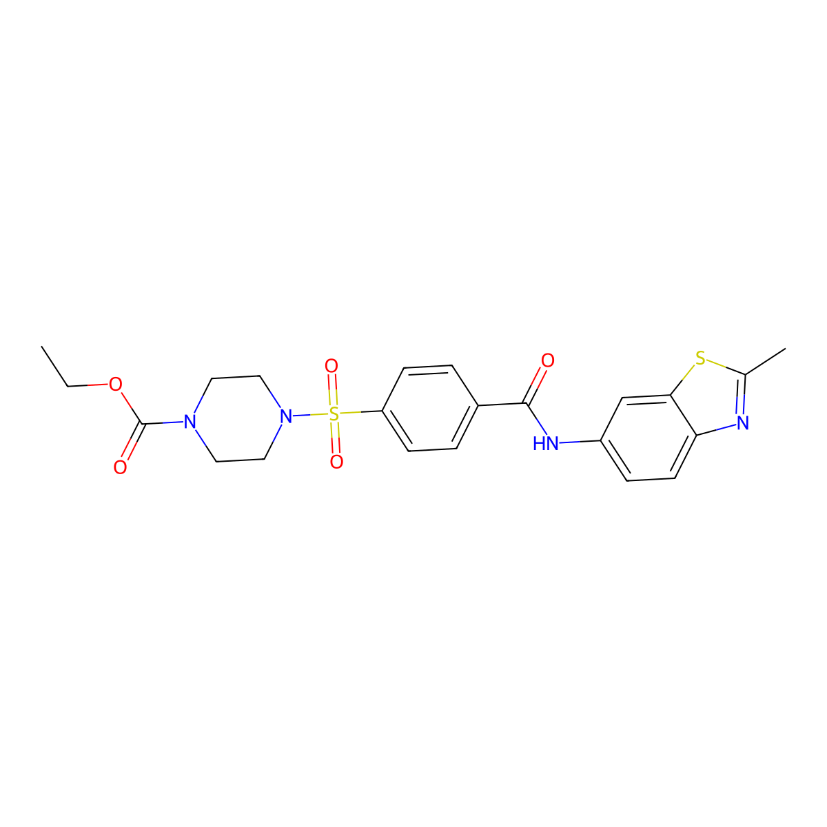 Ethyl 4-((4-((2-methylbenzo[d]thiazol-6-yl)carbamoyl)phenyl)sulfonyl)piperazine-1-carboxylate molecular structure, CAS 361174-01-8