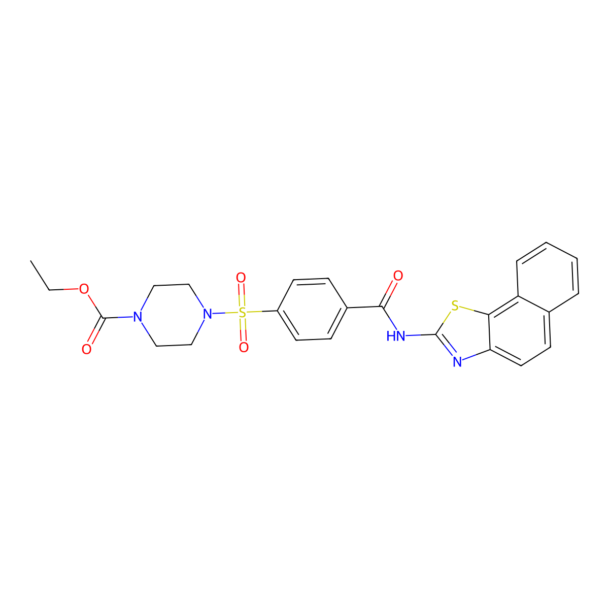 Ethyl 4-[4-(benzo[g][1,3]benzothiazol-2-ylcarbamoyl)phenyl]sulfonylpiperazine-1-carboxylate molecular structure, CAS 361174-03-0